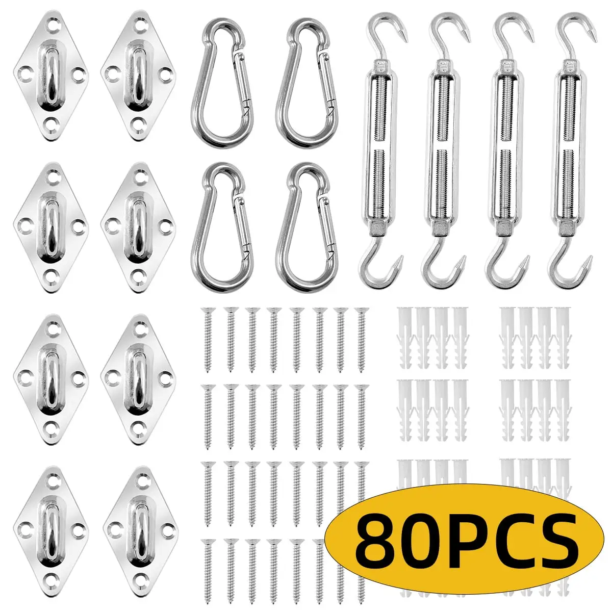 Shade Sail Hardware Kit 6 inch for Triangle/Rectangle/Square Patio Shade Installation 304 Grade Stainless for Garden 80 Pcs