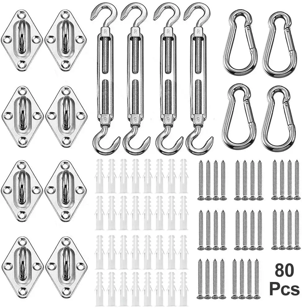 Shade Sail Hardware Kit 6 inch for Triangle Rectangle Sun Shade Sail Installation. 304 Grade Stainless for Garden Outdoors. 80 Pcs