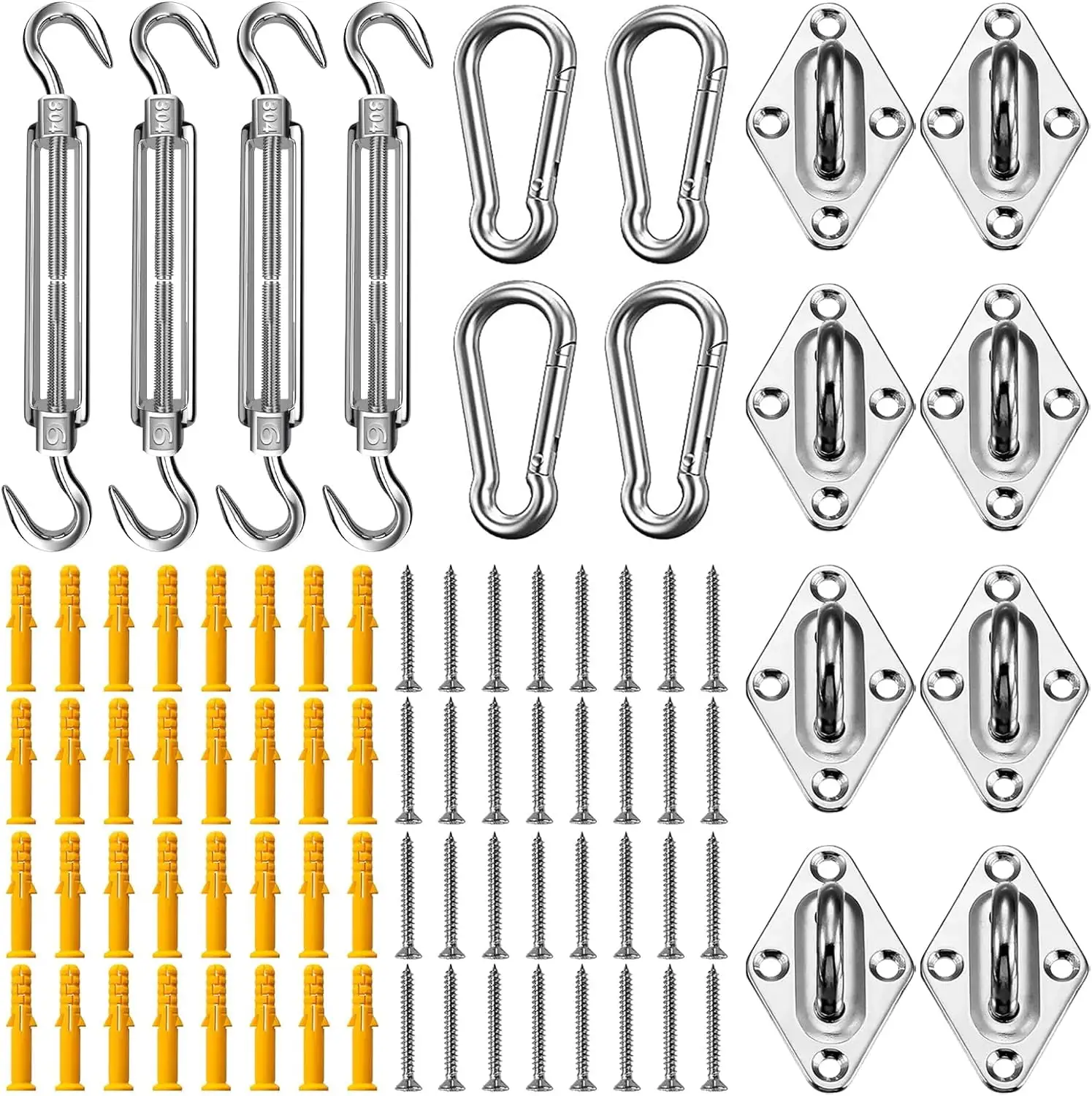 Shade Sail Hardware Kit. 80 Pcs for Rectangle Triangle Sun Shade Sail Installation. 304 Grade Heavy Duty Stainless Shade Sail Kit. for Garden Outdoors. Patio. Garden