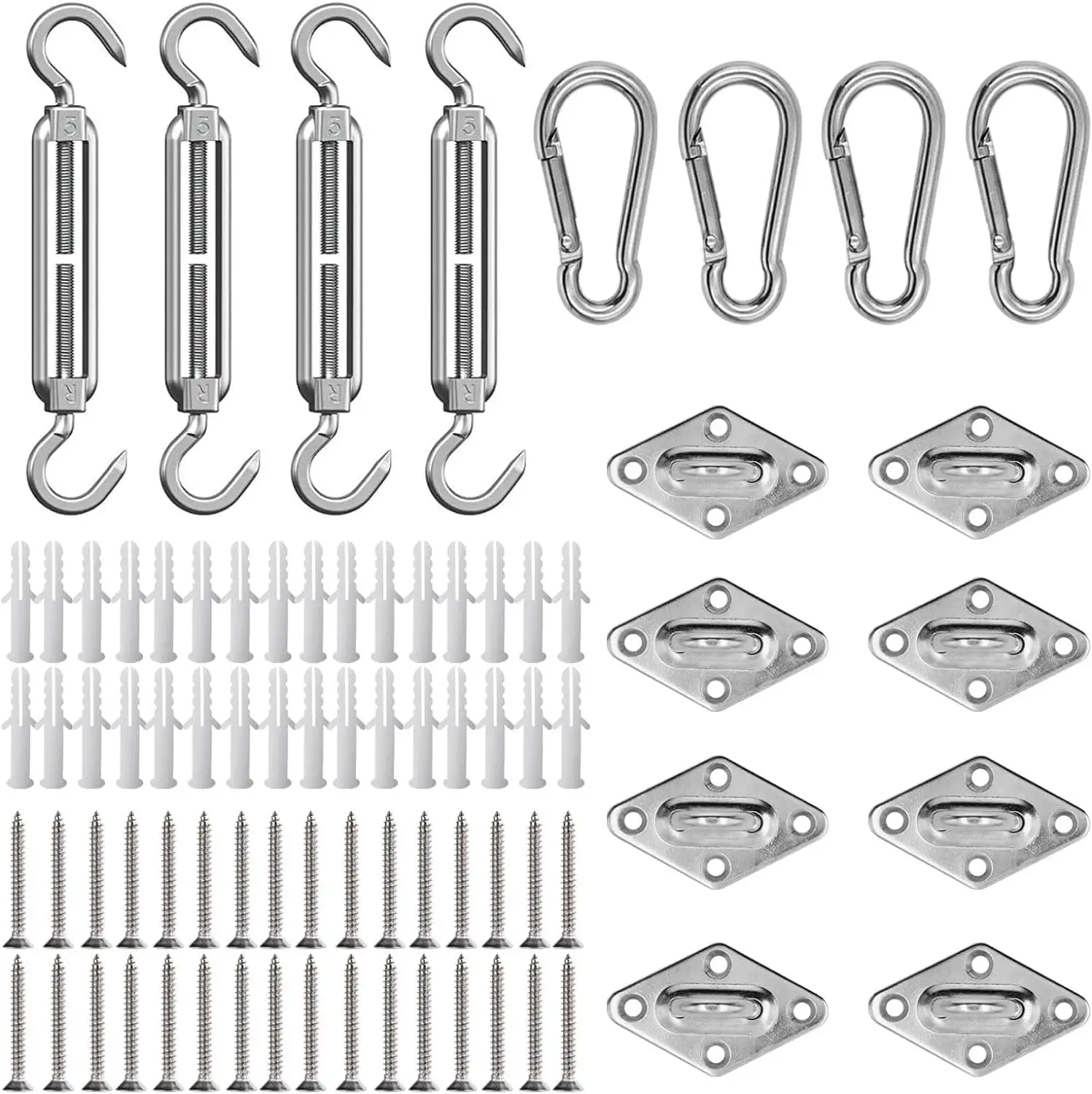 Shade Sail Hardware Kit Heavy Duty 80 Piece. M6 Awning Attachment Set for Triangle Square. Rectangle Sun Shade Sail Fixing Accessories Stainless Steel. for Garden Yard Lawns Pools