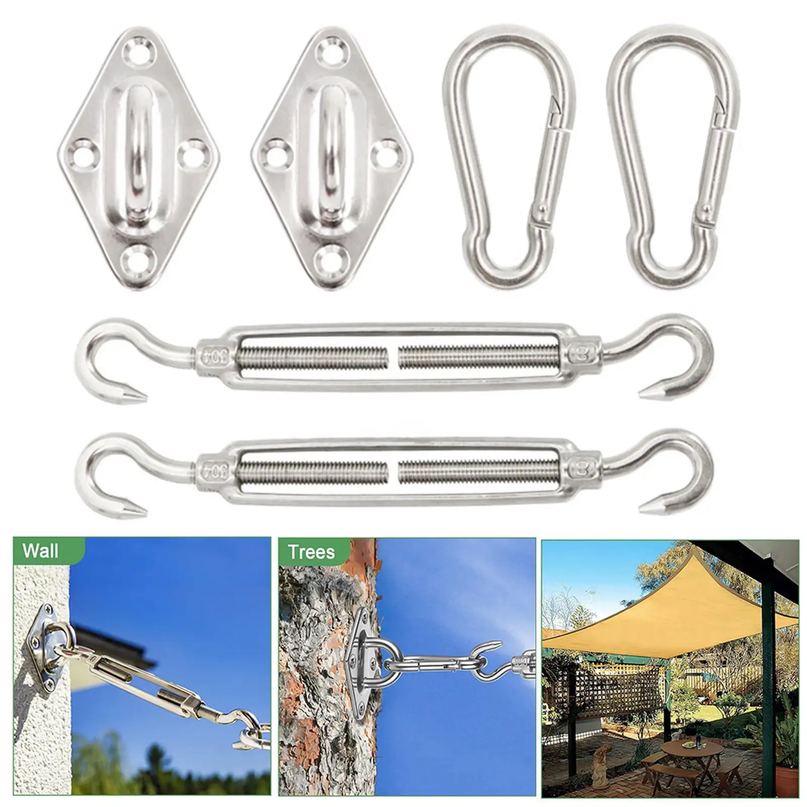 Shade Sail Hardware Kit for Rectangle Triangle Installation Stainless Steel Complete Accessories Set Heavy Duty Outdoor Patio Canopy Garden Awning Attachment