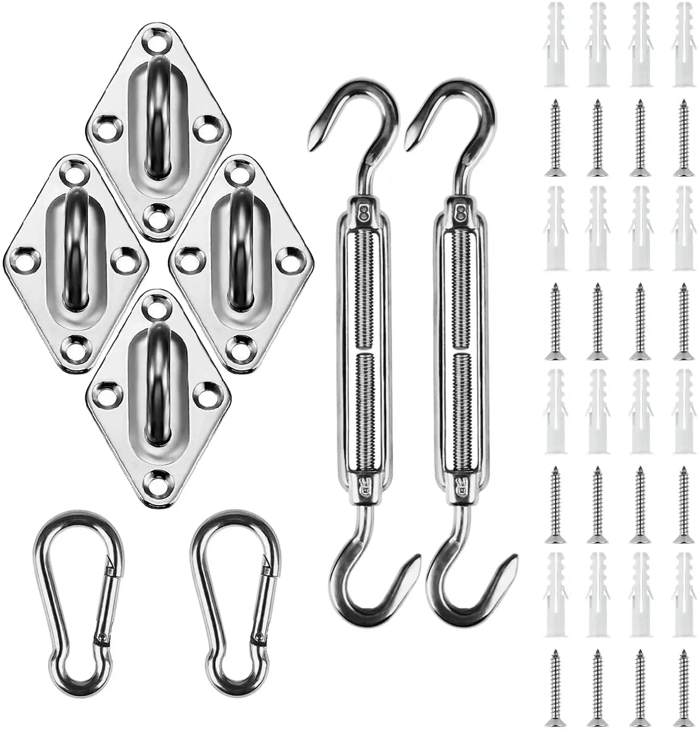 Shade Sail Hardware Kit for Rectangle & Square Sun Shade Sail Installation .8 Inch 304 Grade Stainless Steel Hardware for Garden Outdoors .40Pcs