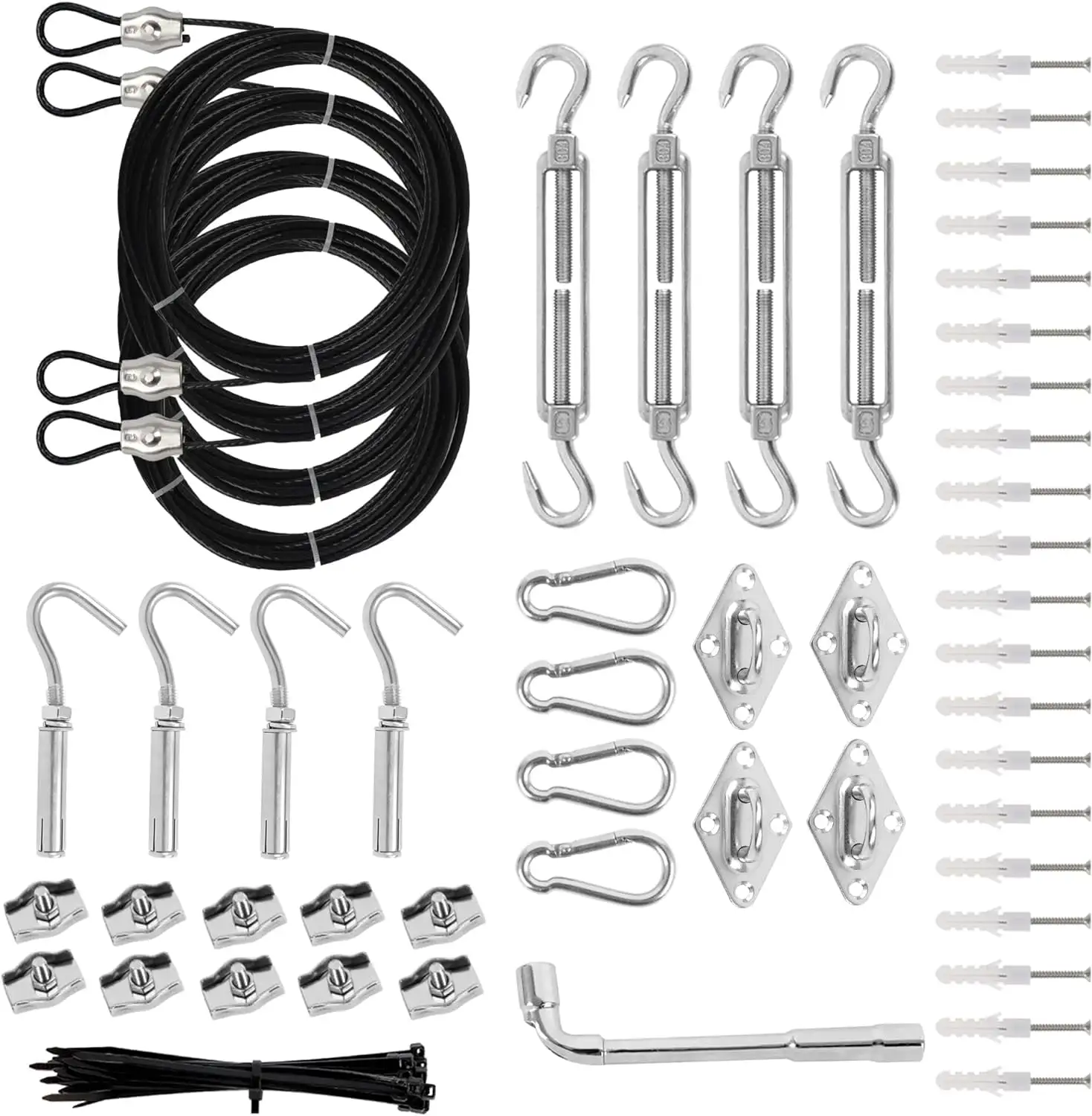 Shade Sail Hardware Kit with Nylon Coated Cable Wire. 304 Stainless Steel Installation Kit for Rectangle Triangle Sun Shade Capony for Outdoor Garden