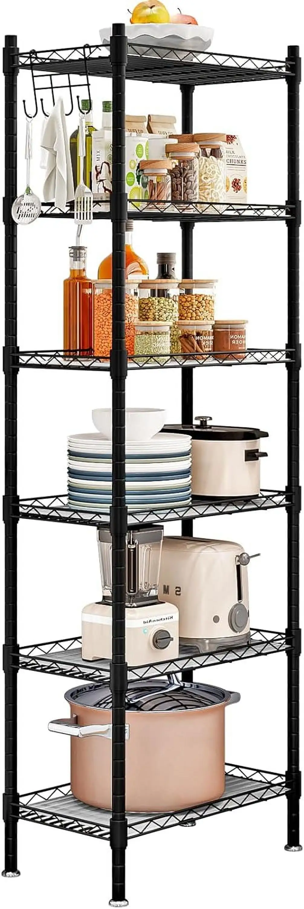 Shelf 6 Wier Metal Shelves Storage Rack Shelving Unit Organizer for Kitchen Laundry Garage Bathroom Pantry Closet Office(16.54 Wx11.81 Dx62 H.Black)