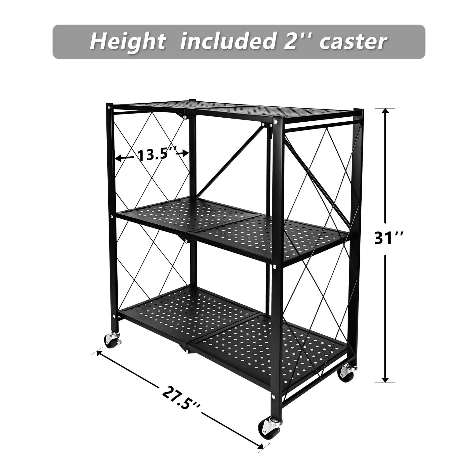 Simple Deluxe 3-Tier Heavy Duty Foldable Metal Rack Storage Shelving Unit with Wheels for Garage Kitchen