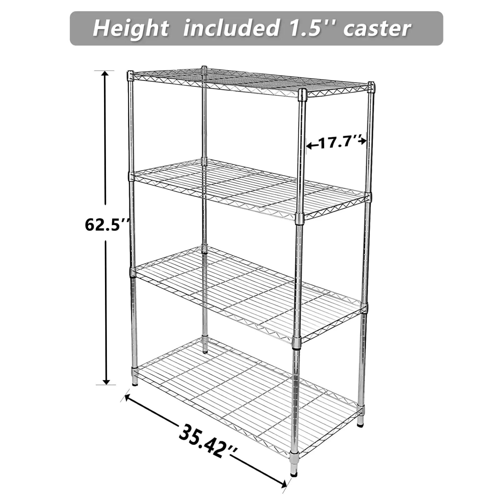 Simple Deluxe 4-Tier Heavy Duty Storage Shelving Unit. Heught Adjustable. Chrome.35.43 D x 17.72 W x 65.35 H. 1 Pack