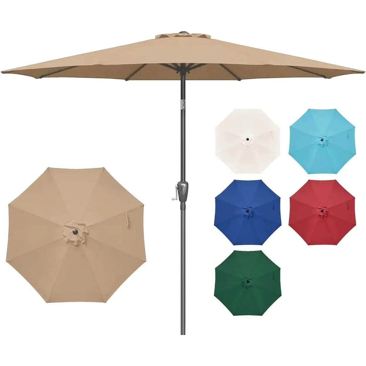 Simple Deluxe 9' Outdoor Patio Umbrella with Push Button Tilt/Crank. 8 Sturdy Ribs for Garden. Backyard. Pool Tan