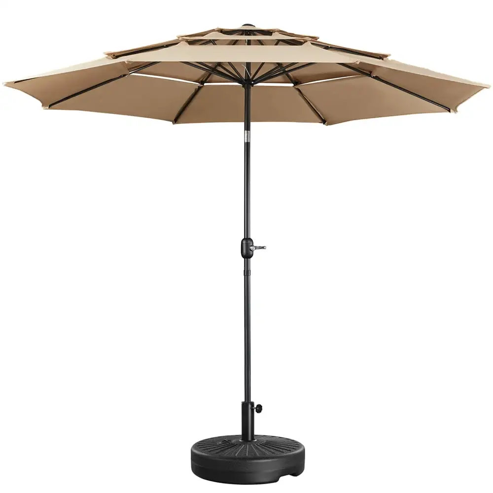 SmileMart 10ft Patio Parasol 20 Patio Umbrella Base Black Set. Tan