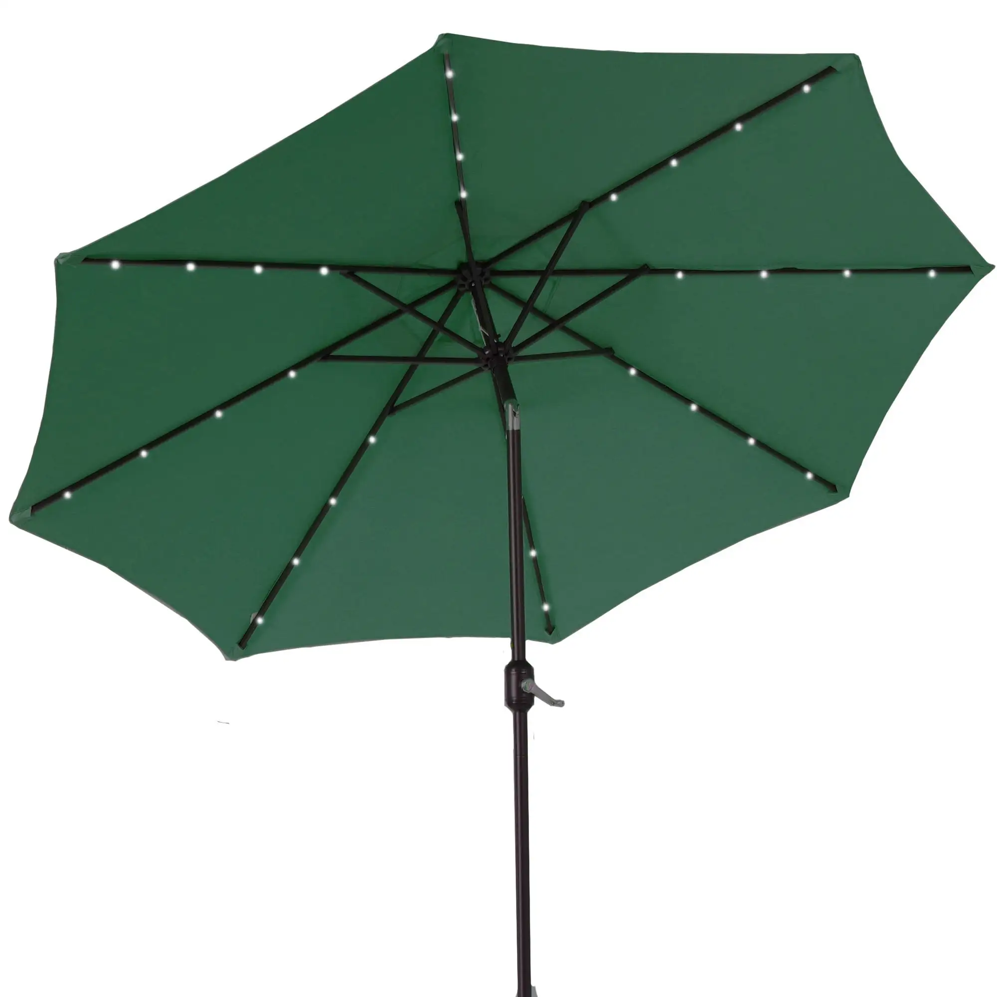 Soges 9FT Patio Umbrella with 32 LED Lights. Solar Powered Outdoor Table Umbrella with Push Button Tilt and Crank. Beach Umbrella with 8 Sturdy Ribs. UV Protection Waterproof. Green