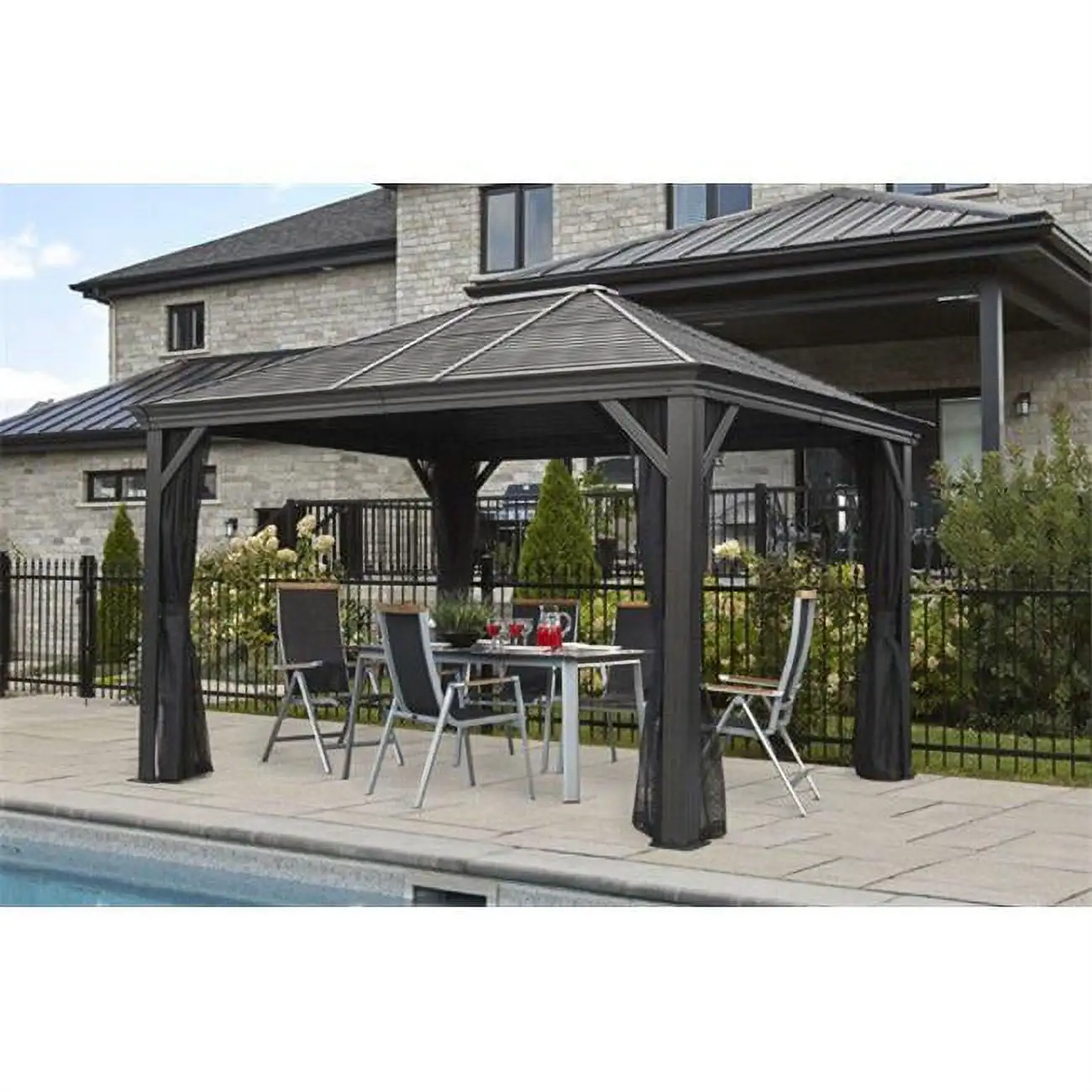 Sojag Mykonos II Double Roof Gazebo 10 x 14 ft. Outdoor Gazebo Canopy for Pool. Dining and More.