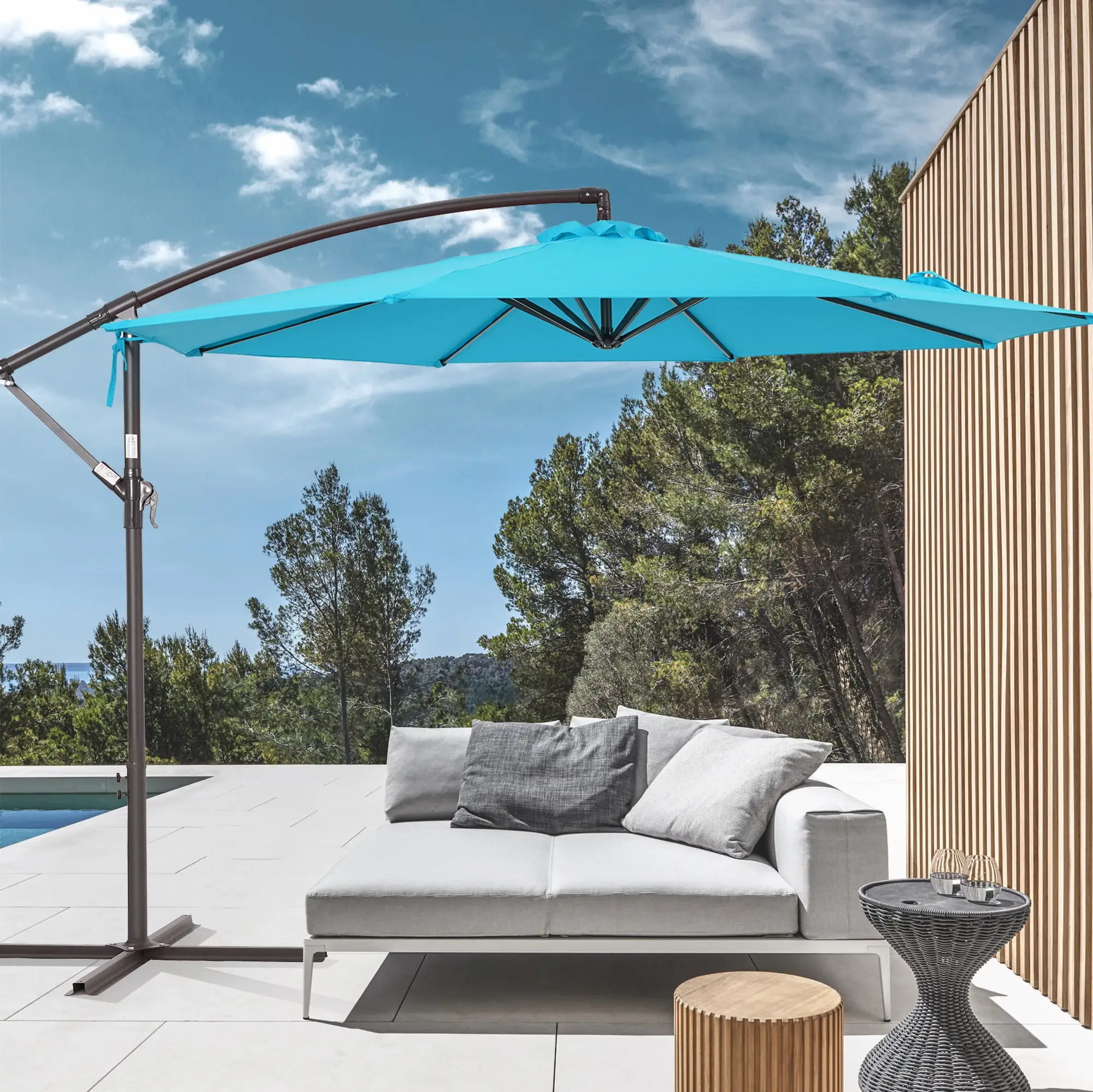 Sonerlic 10ft Outdoor Patio Umbrella. Round Canopy Offset Umbrella for Villa Gardens. Lawns and Yard.Lake Blue