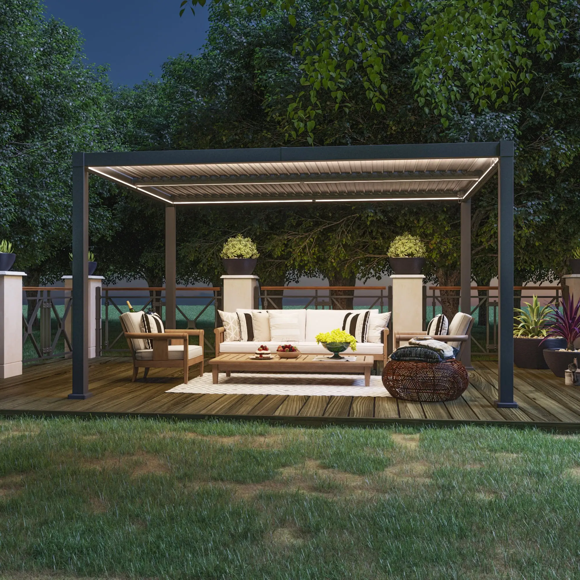 Sonerlic 10x13ft Patio Pergola All Aluminum with Adjustable Louvered Roof and LED Lights for Terrace. Balcony and Garden.Gray