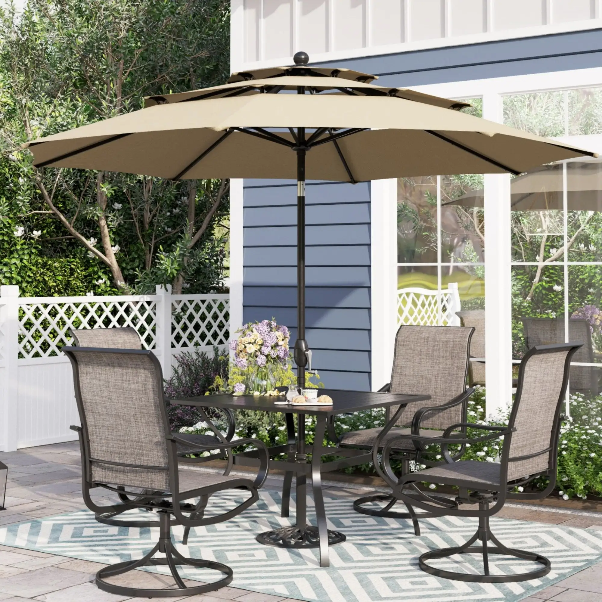 Sophia & William 10ft 3 Tier Auto-Tilt Outdoor Patio Umbrella Beach Garden Double Vented Table Umbrella with Push Button and Crank.Beige