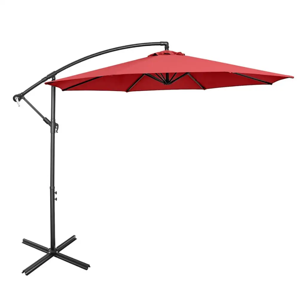 Spaco 10 Feet Offset Umbrella with 8 Ribs Cantilever and Cross Base-Red. Patio Offset Umbrella with Easy Tilt Adjustment. Outdoor Cantilever Hanging Umbrella. Sunshade Umbrella Canopy