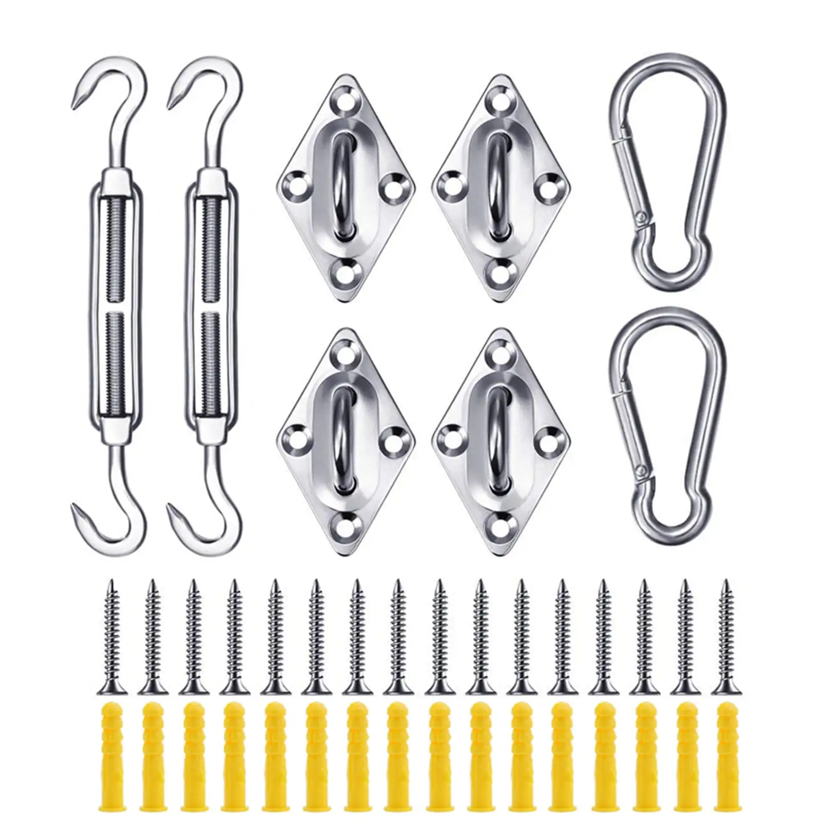 Sportteer Shade Sail Hardware Kit Rust-proof Awning Accessories 1 Set Shade Sail Hardware with Turnbuckles: Snap Hooks Rustproof Resistant Easy Installation Square Shade Sails Hardware Kit