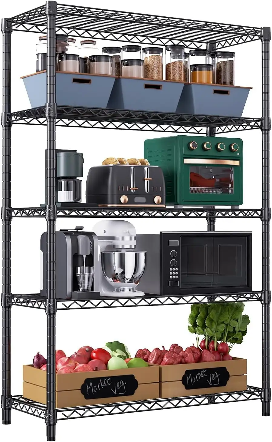 Steel Storage Shelving 5-Tier Utility Shelving Unit Steel Organizer Wire Rack for Home.Kitchen.Office.Garage. 15.7 D x 35.4 W x 72.3 H