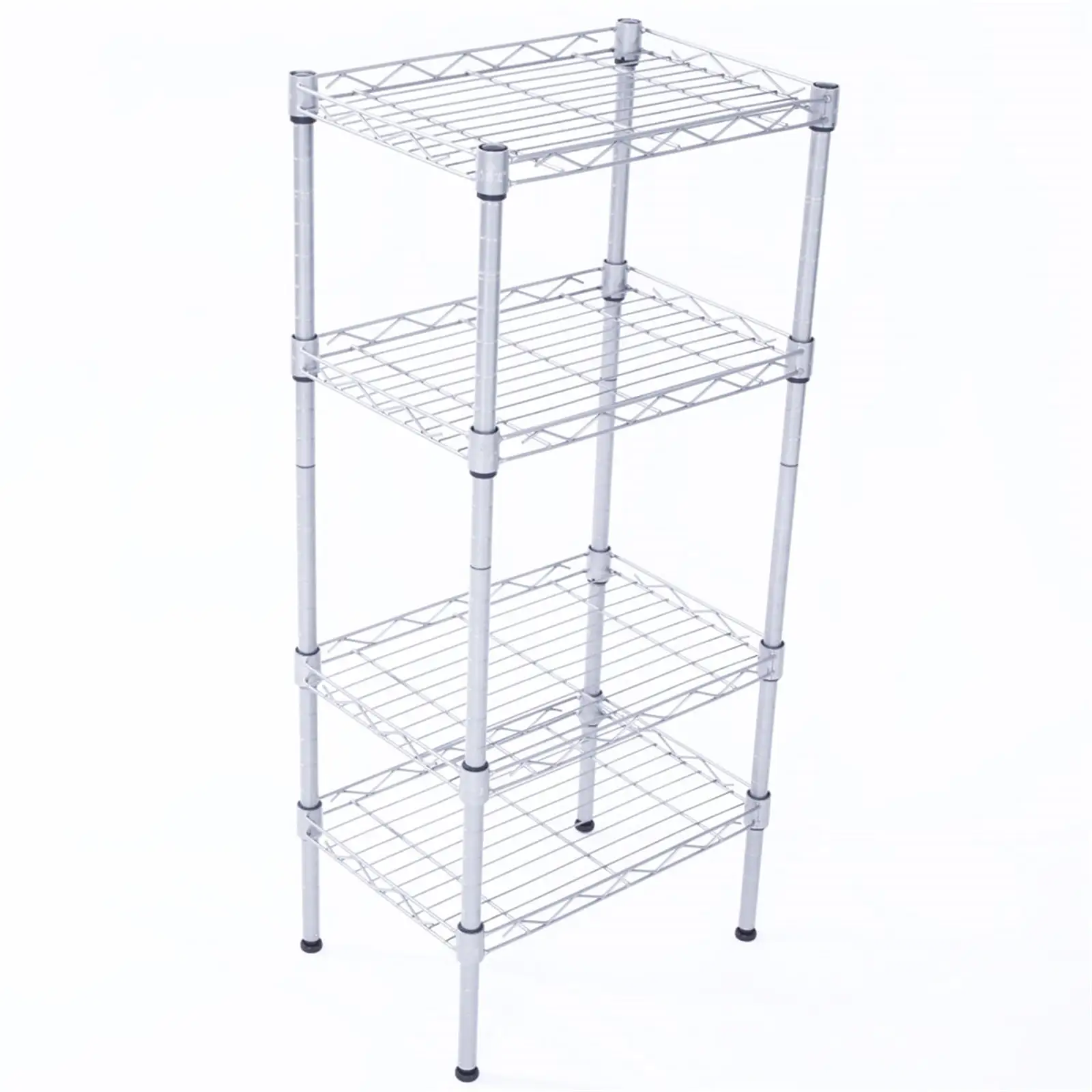 Storage Rack. Rectangle Carbon Steel 4-Shelf Storage Shelf Organizer Silver