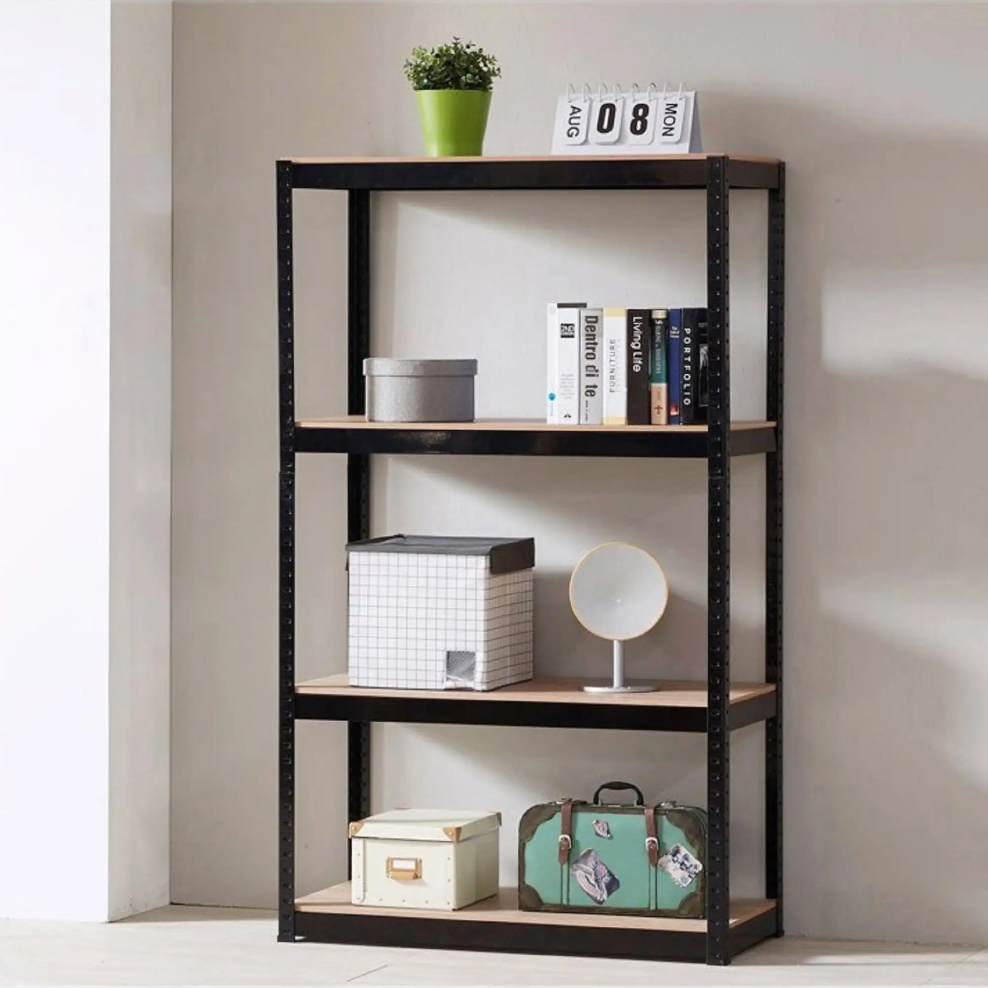 Storage Rack Shelving Unit Storage Shelf Steel Garage Utility Rack 4-Shelf Adjustable Shelves Heavy Duty Display Stand for Books. Kitchenware. Tools Bolt-Free Assembly