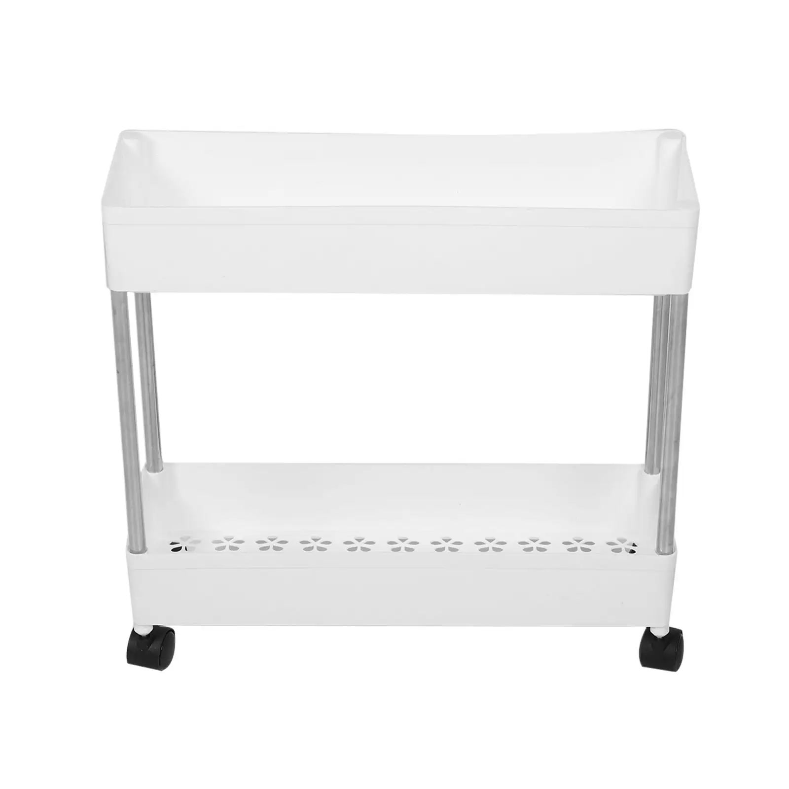 Storage Trolley Stand Movable Holder Floor Shelves with Wheels Pantry Office Iron Plastic White