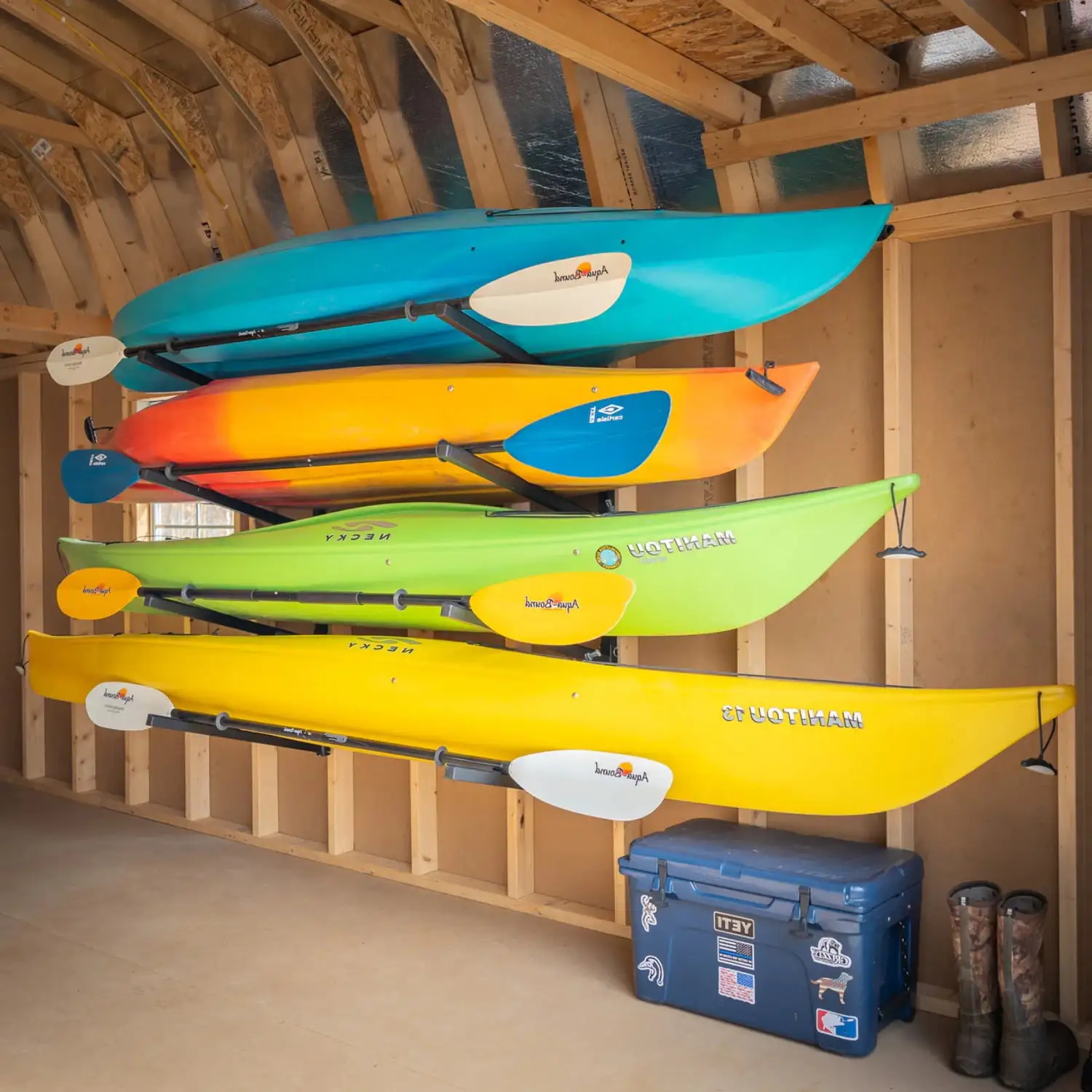 StoreYourBoard 4 Kayak Storage Rack. Wall Mounted Indoor Garage Organizer. Holds up to 400 lbs.