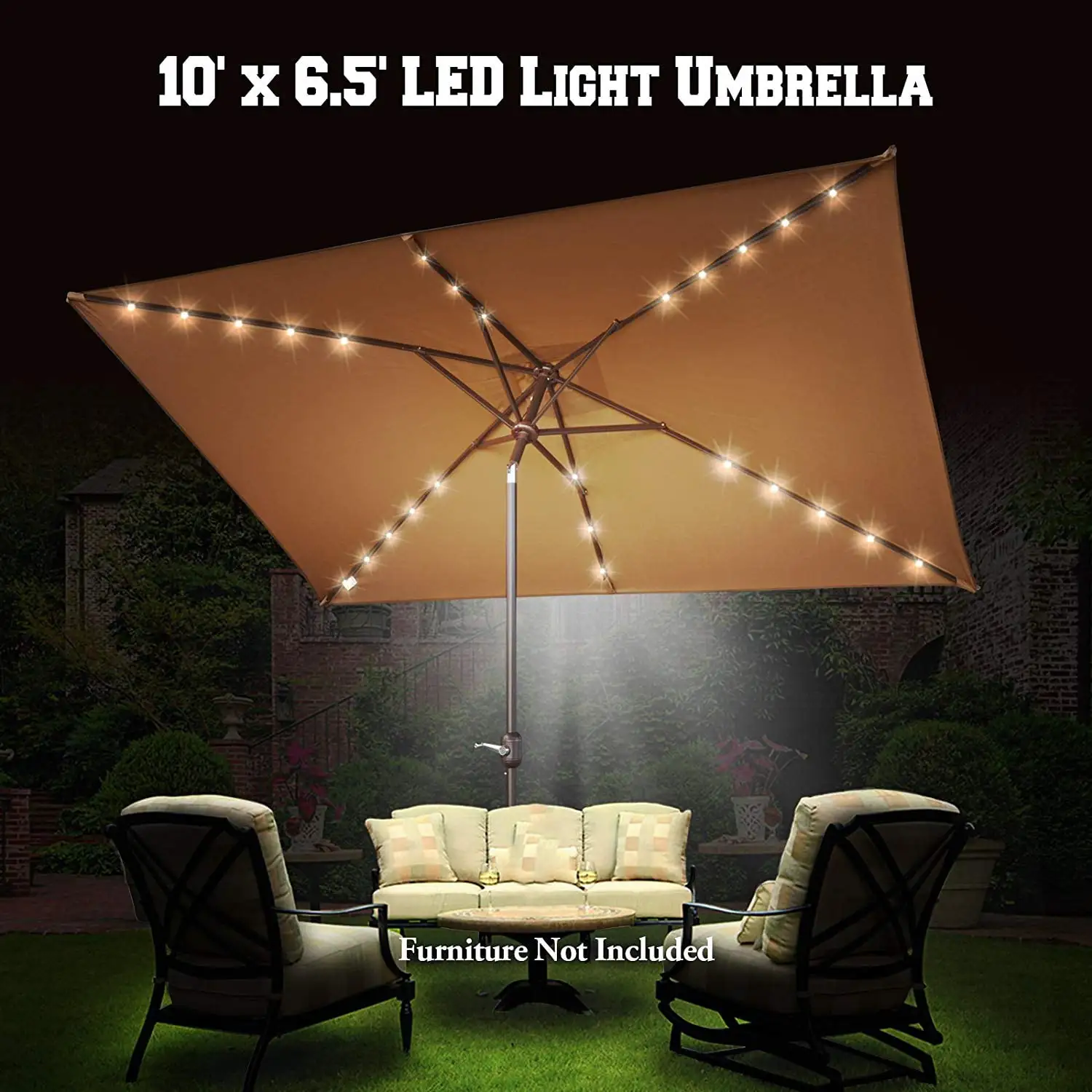 Strong Camel 10'x6.5' Outdoor 26 LED Lights Patio Umbrella Rectangle Sunshade