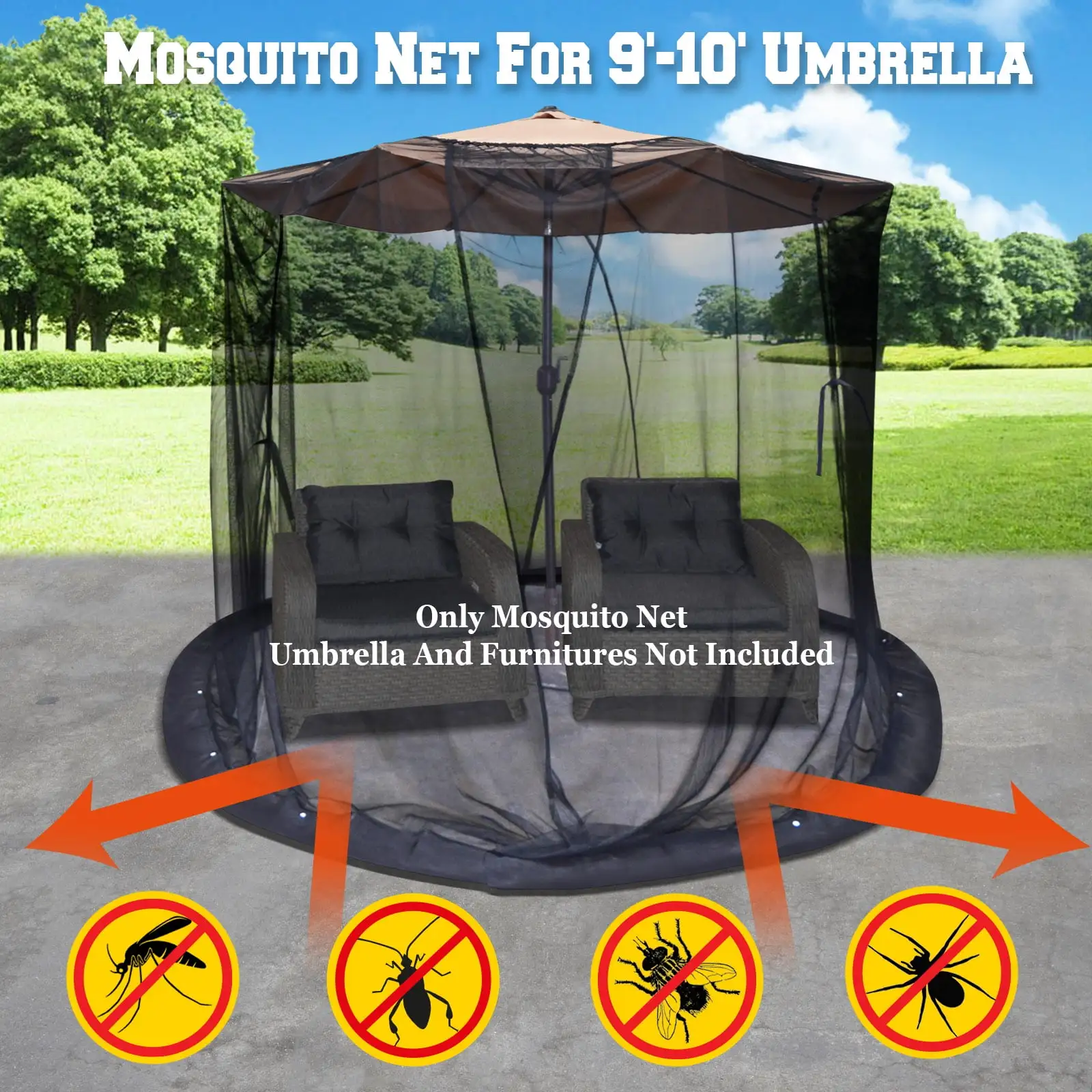 Strong Camel Mosquito Net for 9' or 10' Patio Umbrella Set Screen House Black Bug Insect Net