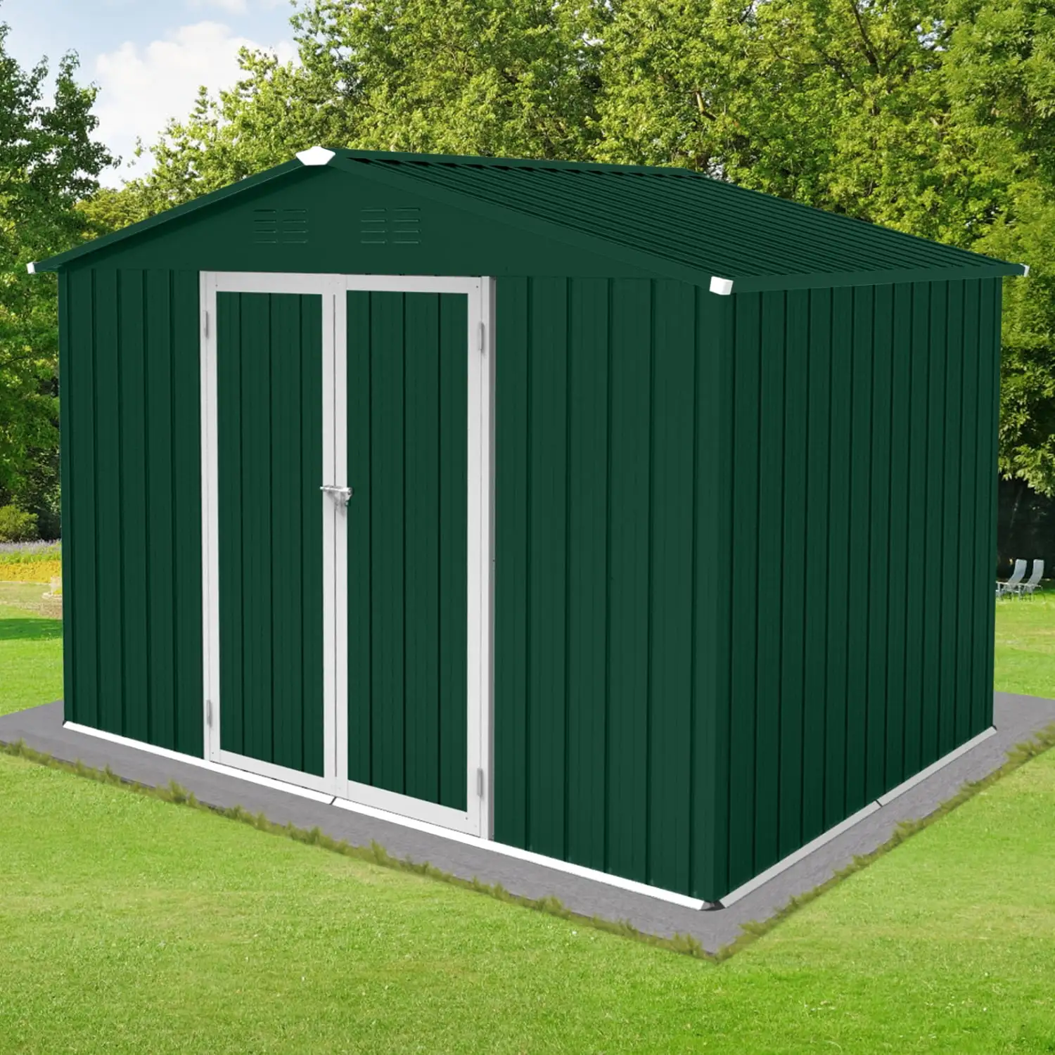 Sturdy and Spacious Metal Outdoor Storage Sheds in Green and White Ideal for Your Garden - 6ftx8ft