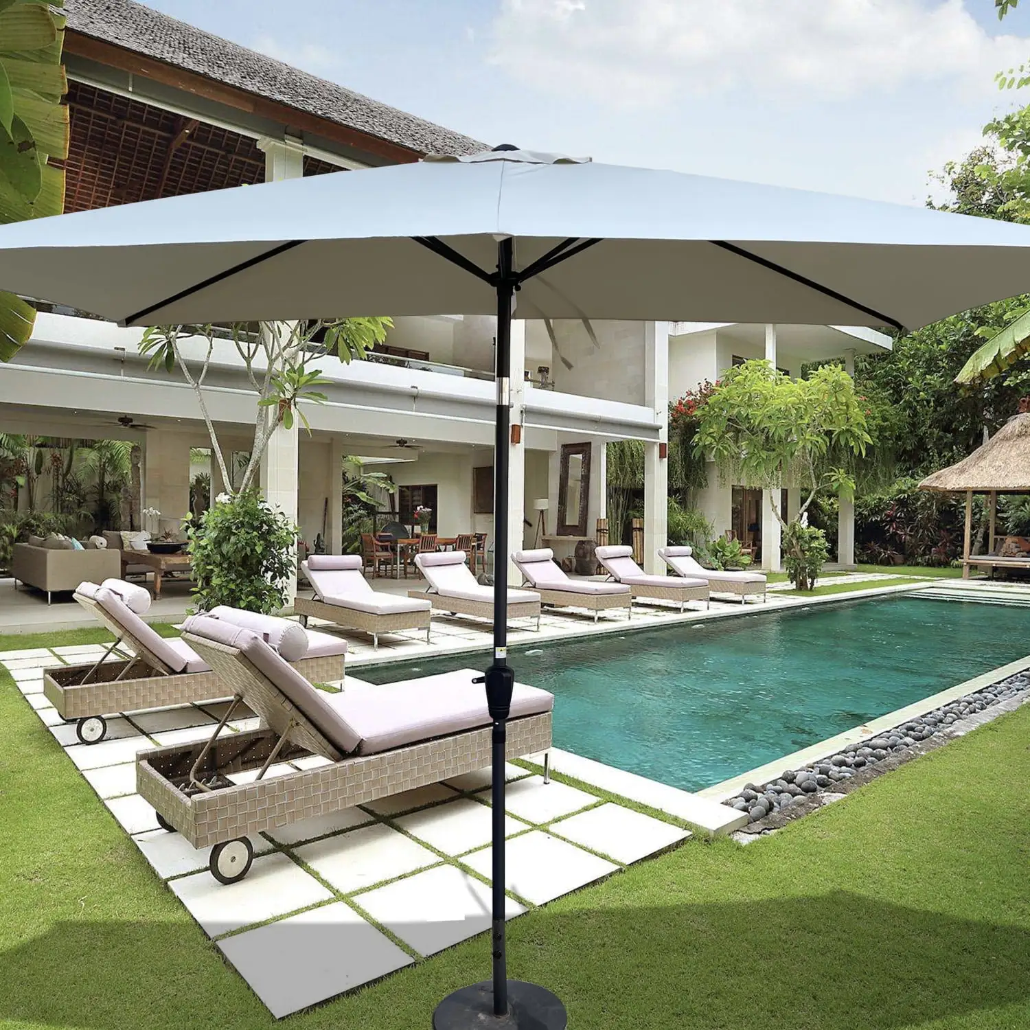 Stylish Waterproof 6 x 9ft Outdoor Patio Umbrella with Crank and Push Button Tilt - Perfect for Garden Backyard Pool or Market Use - Convenient No Flap Design for Added Luxury and Com