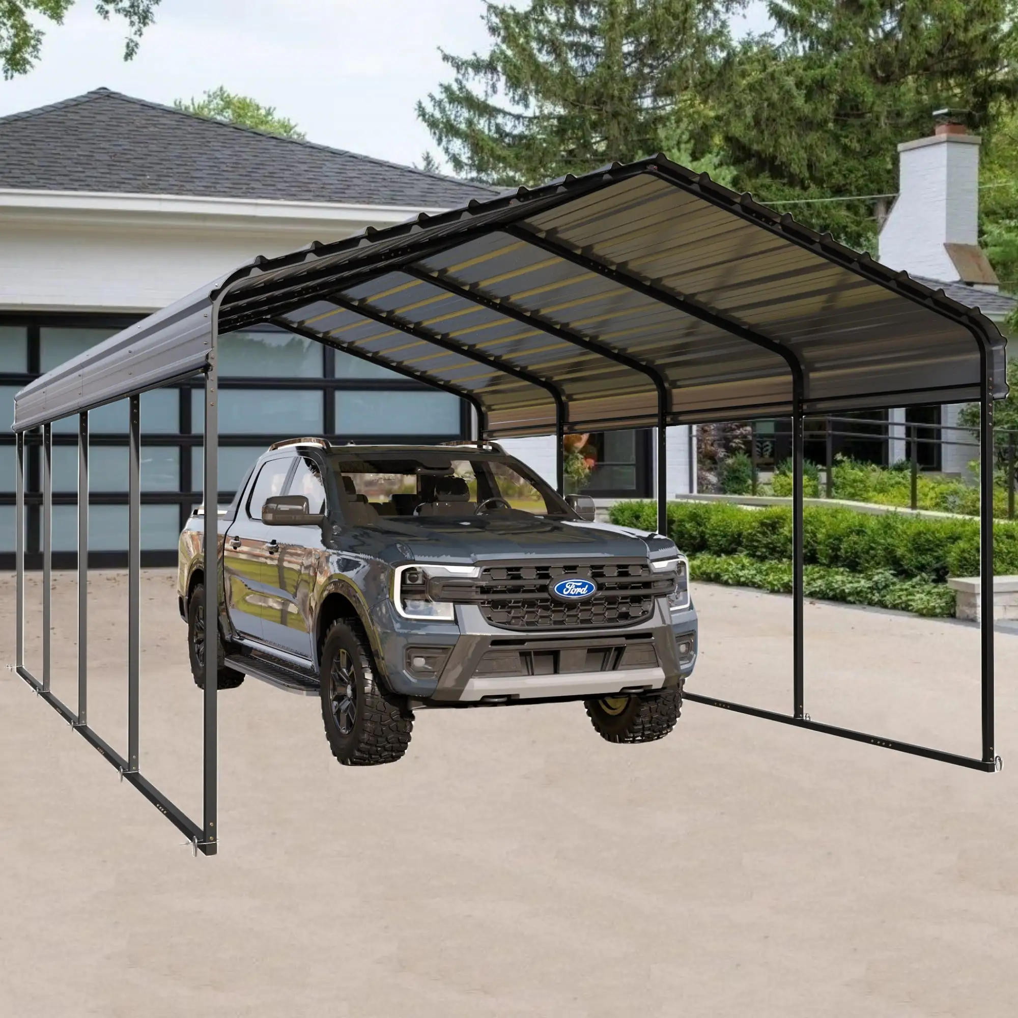 Summit Living 12 x 20 ft Metal Carport with Galvanized Steel Roof. Heavy-Duty Garage Car Storage Shelter. Gray