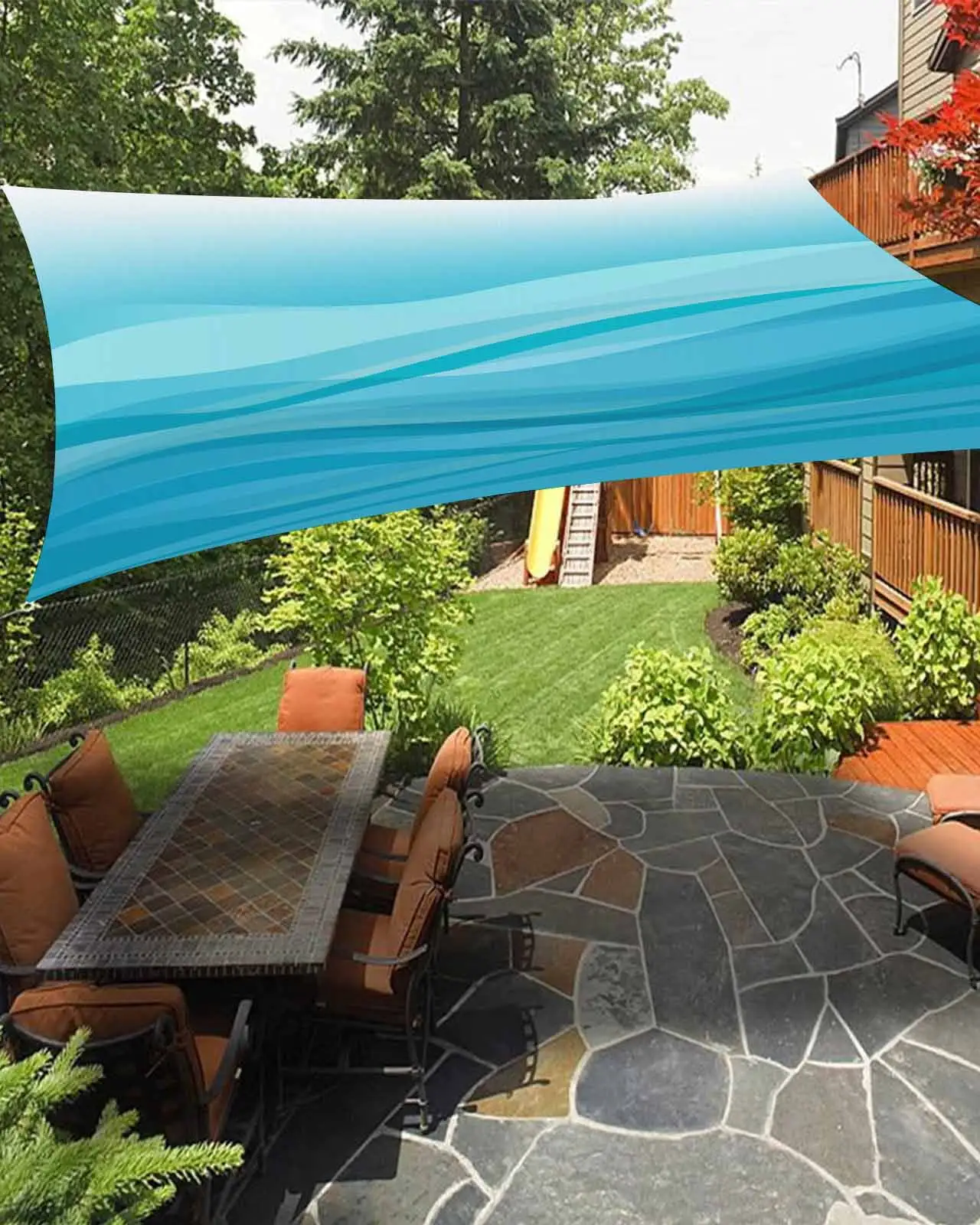 Sun Shade Sail 12x16Ft Aqua Green Ocean Wave Gradient Uv Block Sunshade Canopy Outdoor Shade Cover Rectangle Shade Cloth For Patio Garden Yard Deck Pergola