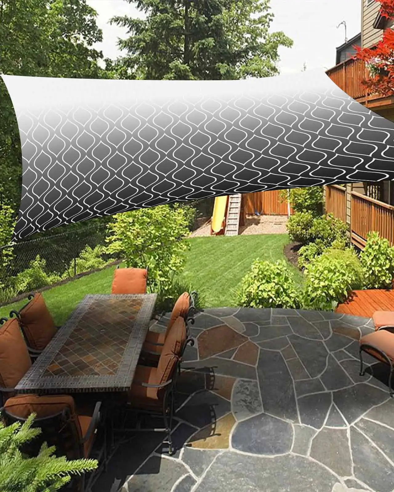 Sun Shade Sail 12x16Ft Black White Ombre Geometric Trellis Morrocan Uv Block Sunshade Canopy Outdoor Shade Cover Rectangle Shade Cloth For Patio Garden Yard Deck Pergola