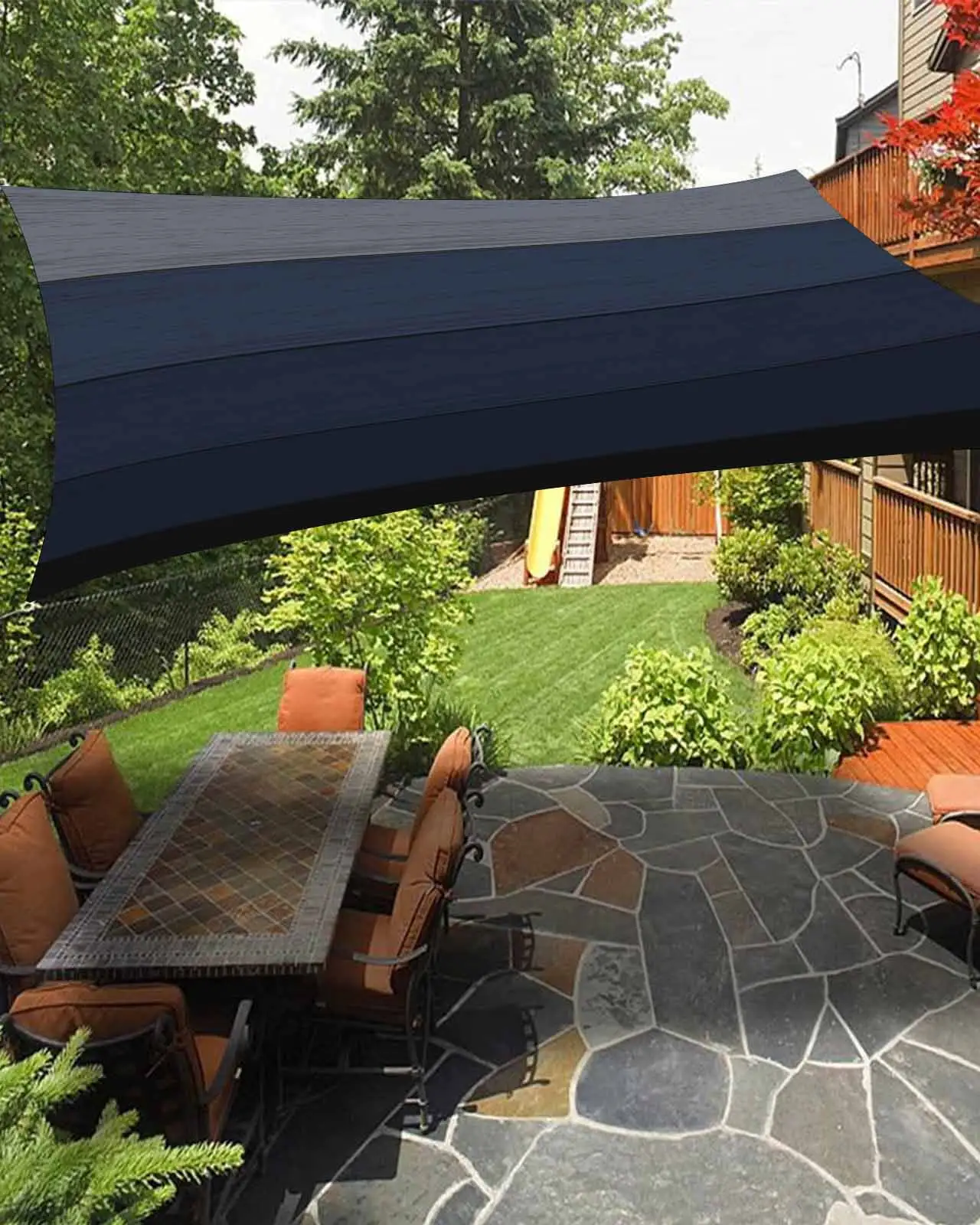 Sun Shade Sail 12x16Ft Blue and Navy Blue Gradient Wood Grain Uv Block Sunshade Canopy Outdoor Shade Cover Rectangle Shade Cloth For Patio Garden Yard Deck Pergola