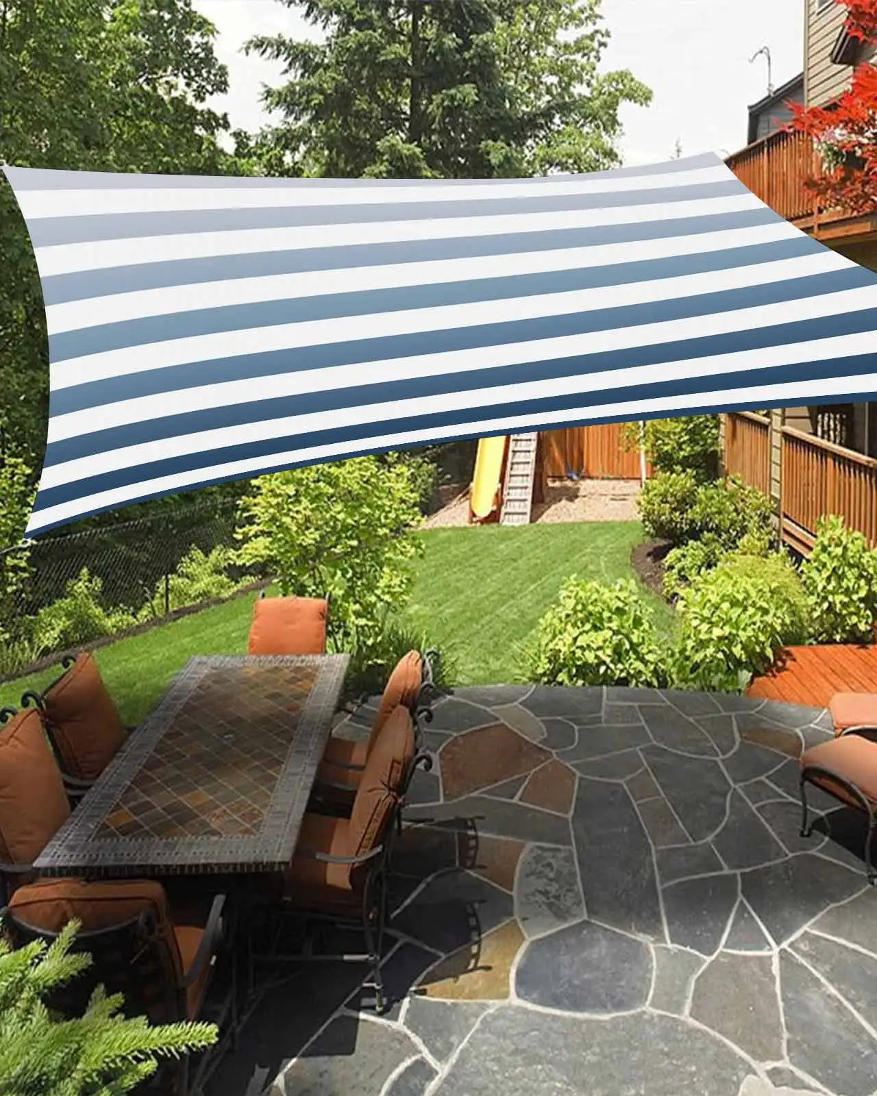 Sun Shade Sail 12x16Ft Blue Stripe Gradient Uv Block Sunshade Canopy Outdoor Shade Cover Rectangle Shade Cloth For Patio Garden Yard Deck Pergola