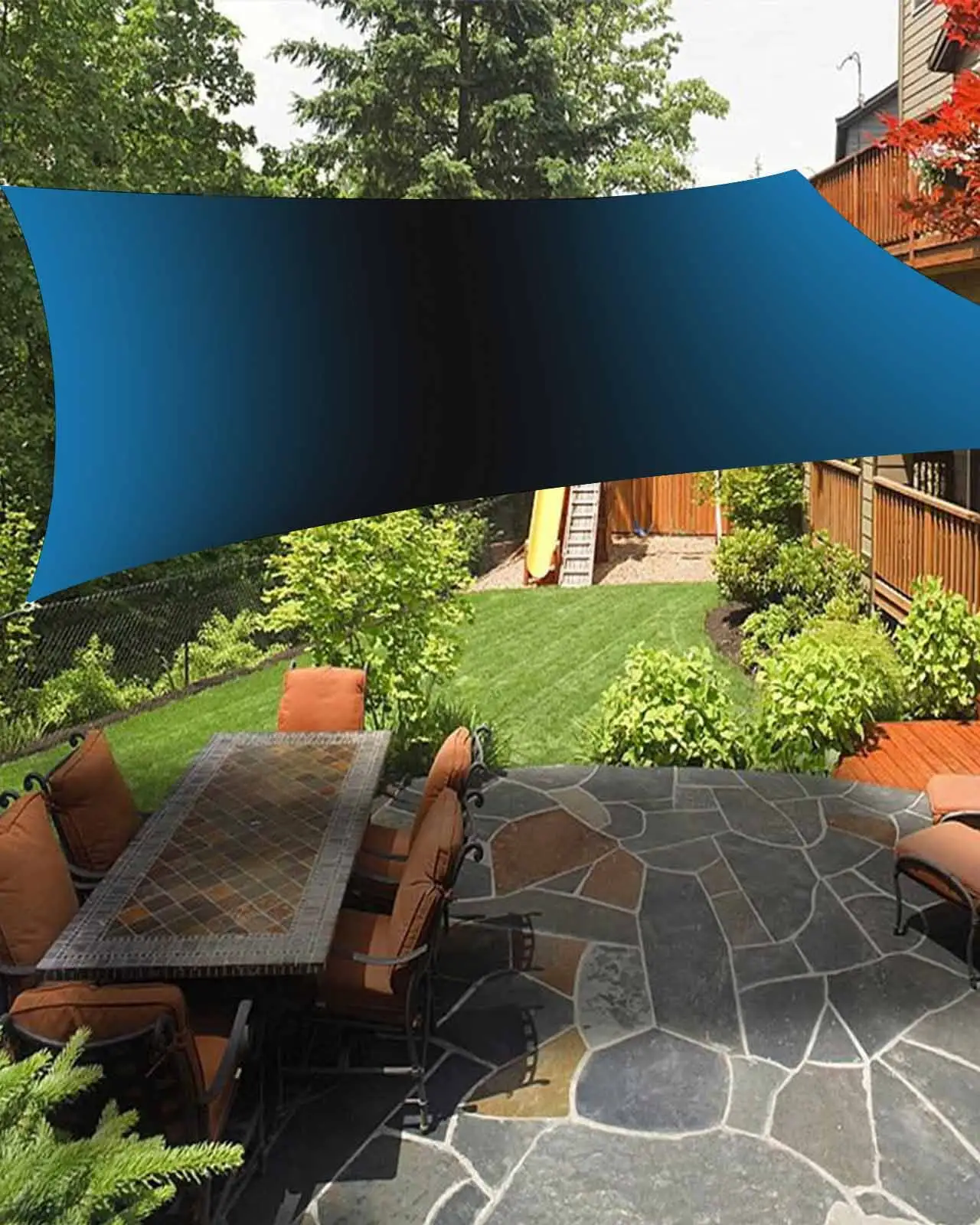 Sun Shade Sail 12x16Ft Blue and Black Gradient Uv Block Sunshade Canopy Outdoor Shade Cover Rectangle Shade Cloth For Patio Garden Yard Deck Pergola