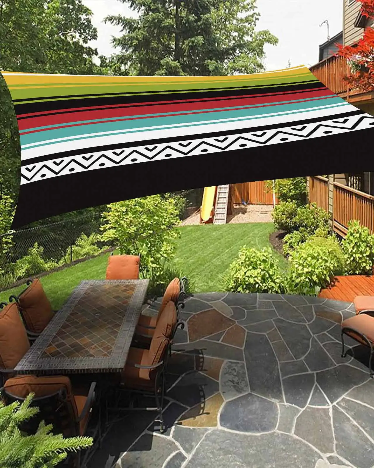 Sun Shade Sail 12x16Ft Bohemian Ethnic Style Stripes Pattern Uv Block Sunshade Canopy Outdoor Shade Cover Rectangle Shade Cloth For Patio Garden Yard Deck Pergola