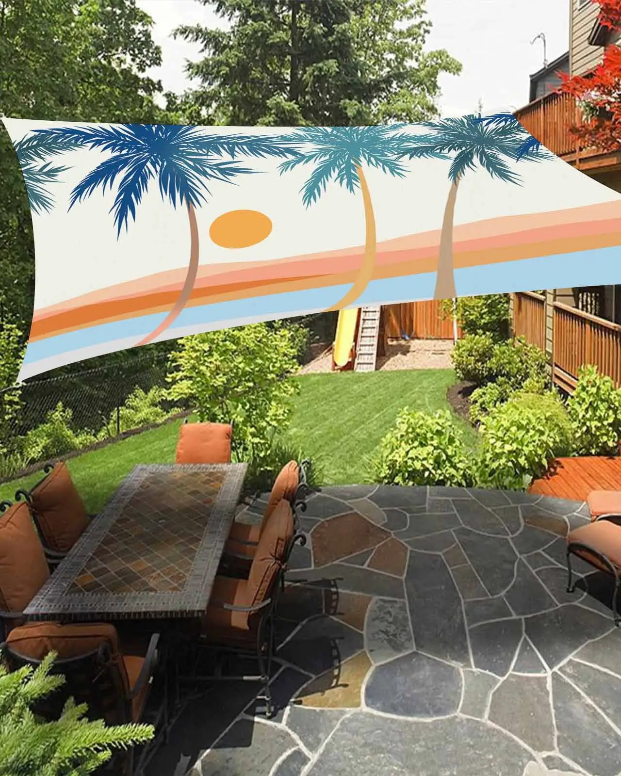 Sun Shade Sail 12x16Ft Bohemian Summer Coconut Trees Uv Block Sunshade Canopy Outdoor Shade Cover Rectangle Shade Cloth For Patio Garden Yard Deck Pergola