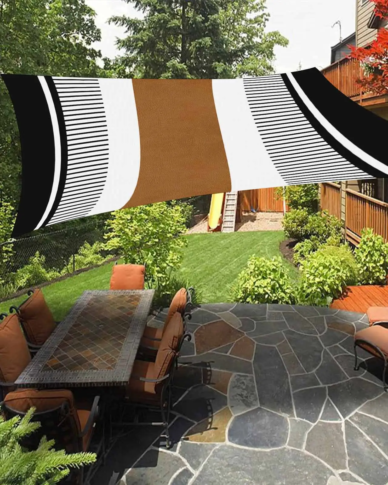 Sun Shade Sail 12x16Ft Boho Brown and Black Striped Tribal Farmhouse Style Uv Block Sunshade Canopy Outdoor Shade Cover Rectangle Shade Cloth For Patio Garden Yard Deck Pergola