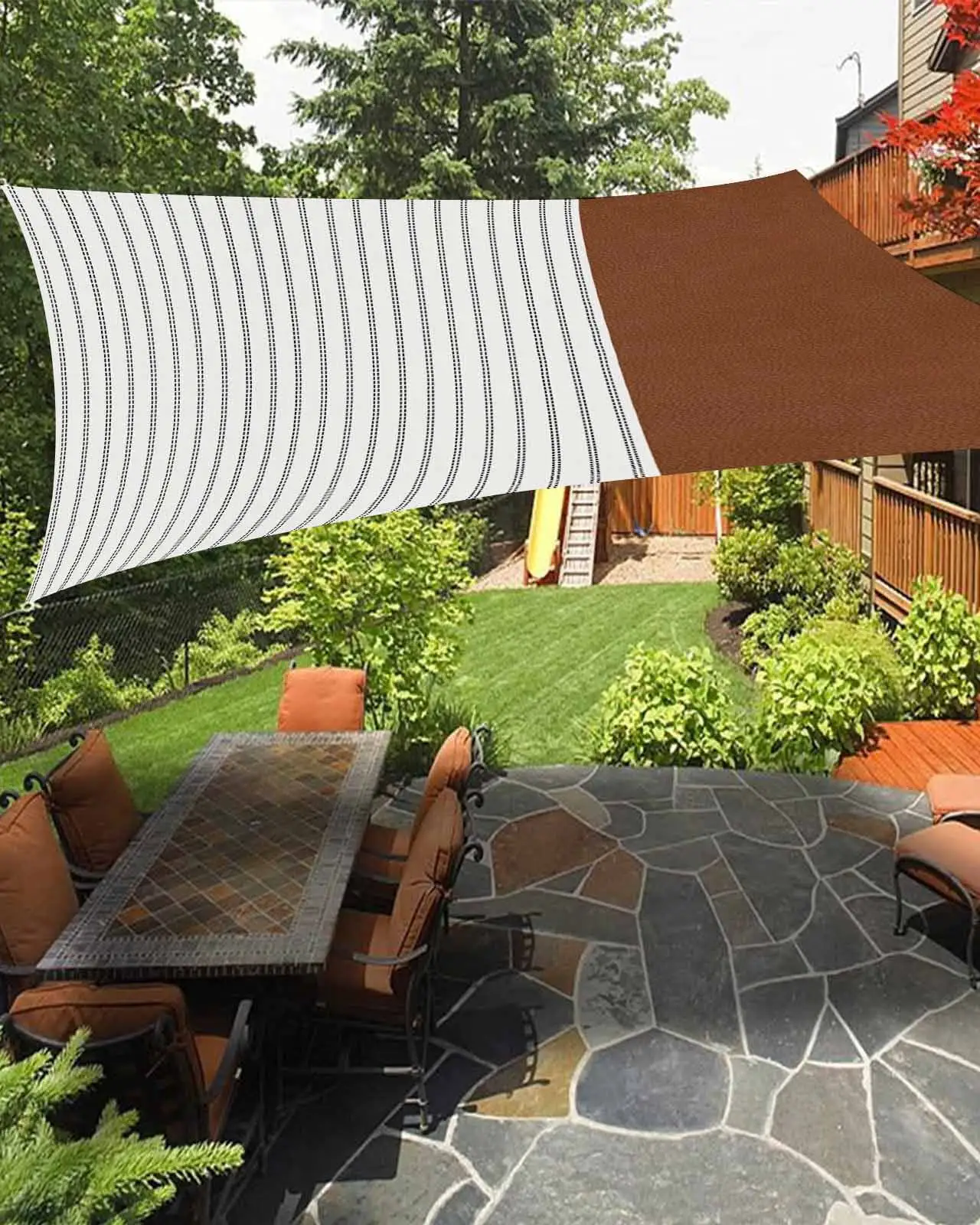 Sun Shade Sail 12x16Ft Boho Brown Leather Texture Black Striped Tribal Style Uv Block Sunshade Canopy Outdoor Shade Cover Rectangle Shade Cloth For Patio Garden Yard Deck Pergola