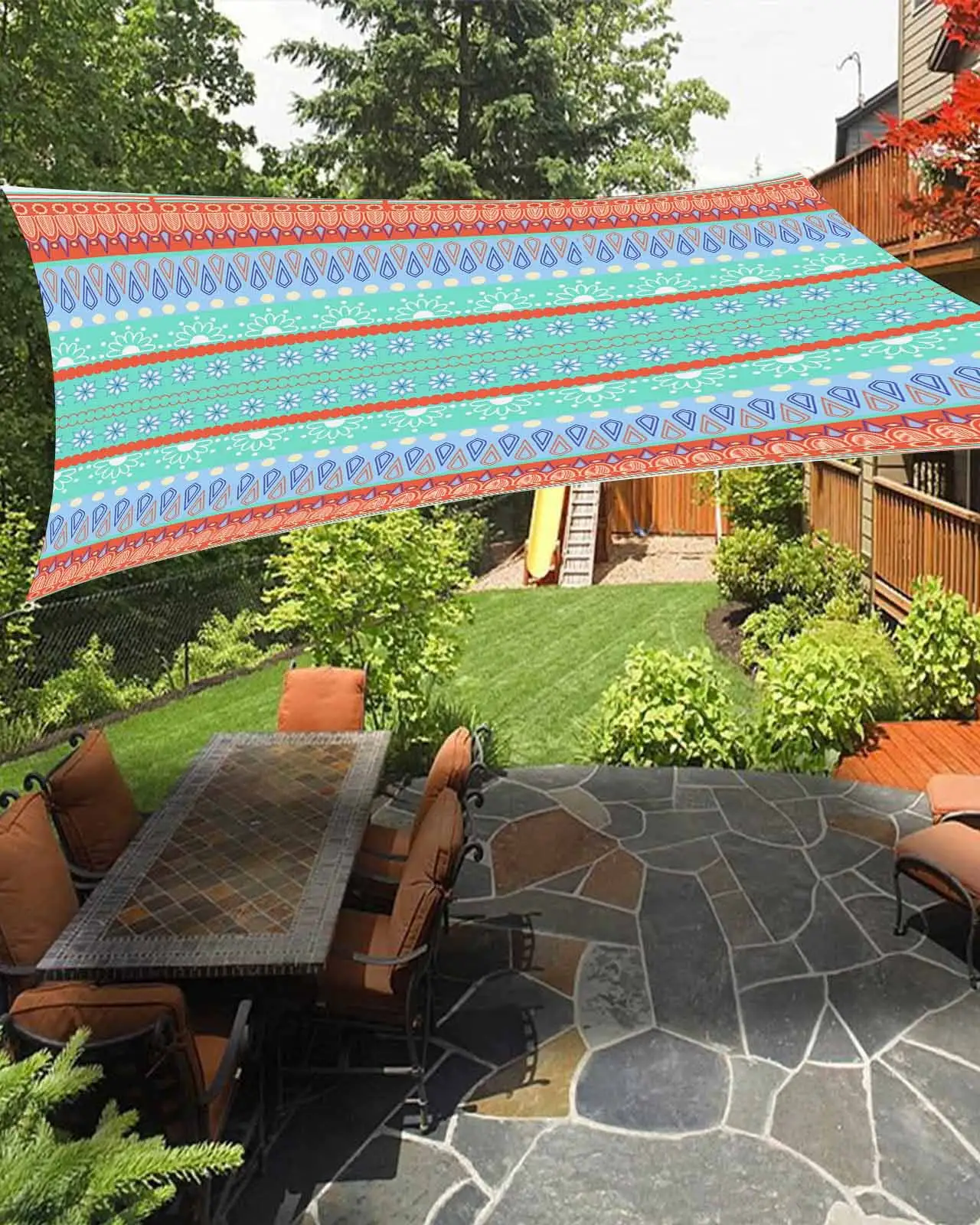 Sun Shade Sail 12x16Ft Boho Ethinc Style Brightly Colored Pattern Uv Block Sunshade Canopy Outdoor Shade Cover Rectangle Shade Cloth For Patio Garden Yard Deck Pergola