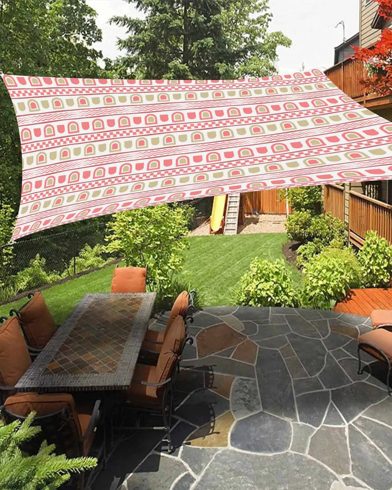 Sun Shade Sail 12x16Ft Boho Geometric Pattern Pink Stripes Uv Block Sunshade Canopy Outdoor Shade Cover Rectangle Shade Cloth For Patio Garden Yard Deck Pergola