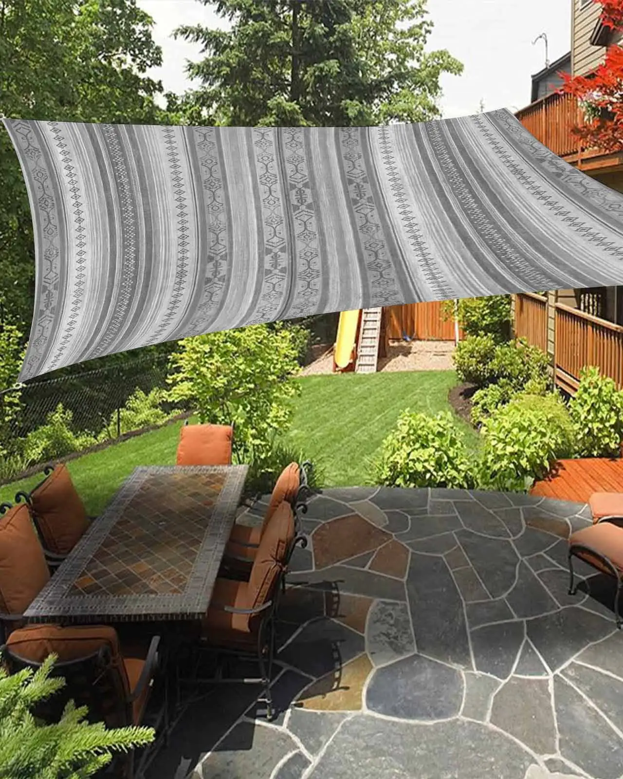 Sun Shade Sail 12x16Ft Boho Gray Stripes Abstract Geometric Texture Uv Block Sunshade Canopy Outdoor Shade Cover Rectangle Shade Cloth For Patio Garden Yard Deck Pergola