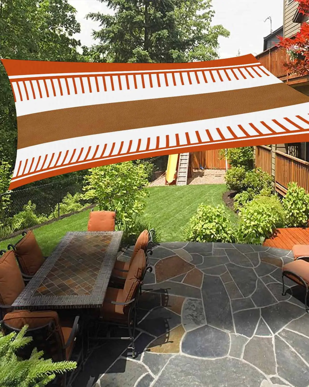 Sun Shade Sail 12x16Ft Boho Orange and Brown Striped Geometric Retro Farmhouse Uv Block Sunshade Canopy Outdoor Shade Cover Rectangle Shade Cloth For Patio Garden Yard Deck Pergola