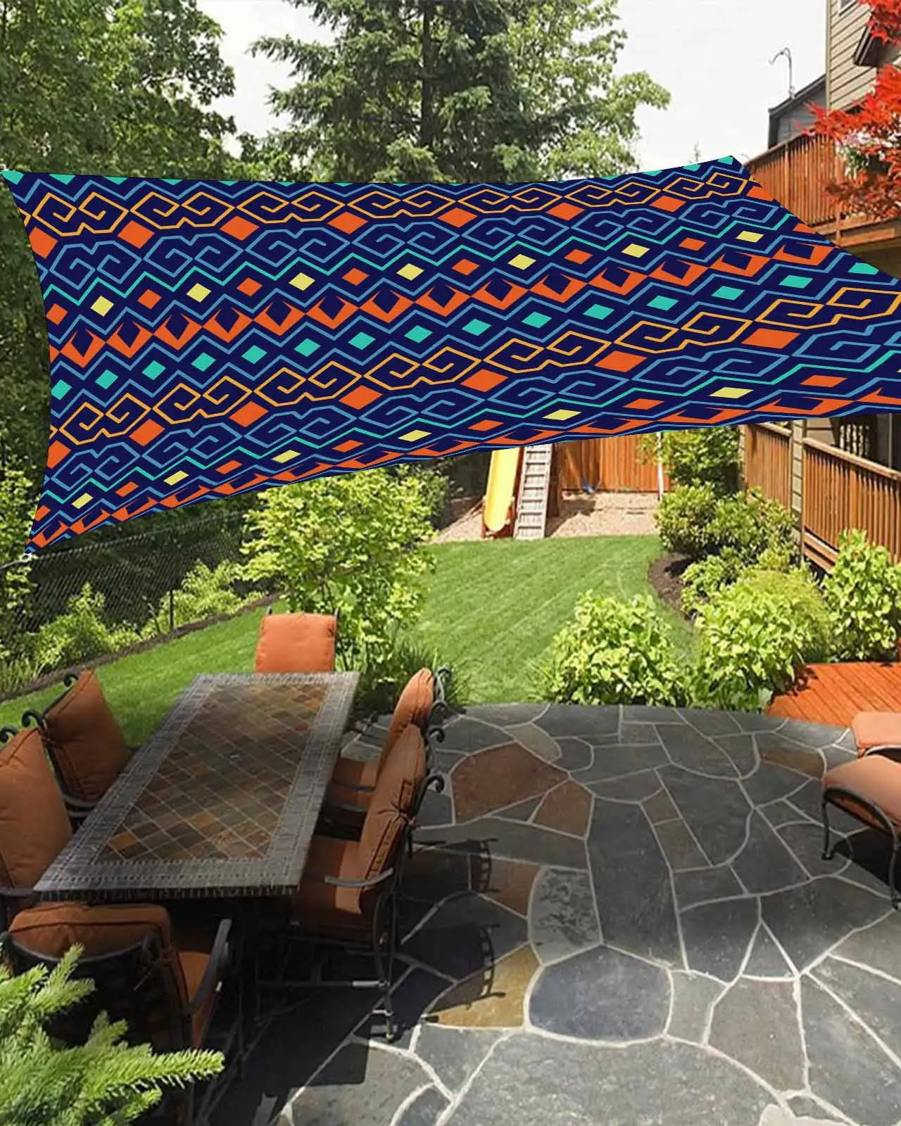 Sun Shade Sail 12x16Ft Boho Style Bohemia Purple Navy Blue Orange Uv Block Sunshade Canopy Outdoor Shade Cover Rectangle Shade Cloth For Patio Garden Yard Deck Pergola