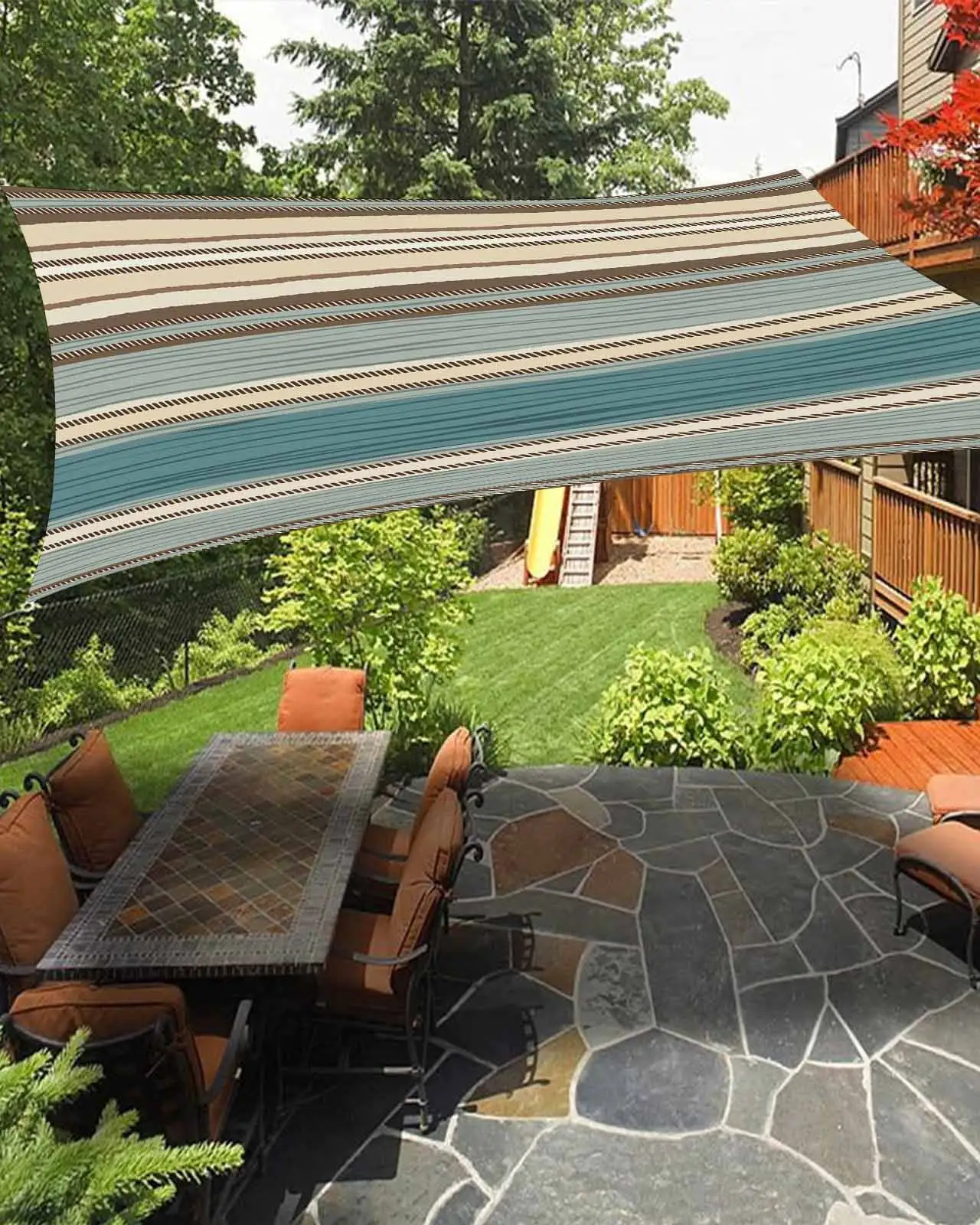 Sun Shade Sail 12x16Ft Boho Style Horizontal Stripe Uv Block Sunshade Canopy Outdoor Shade Cover Rectangle Shade Cloth For Patio Garden Yard Deck Pergola