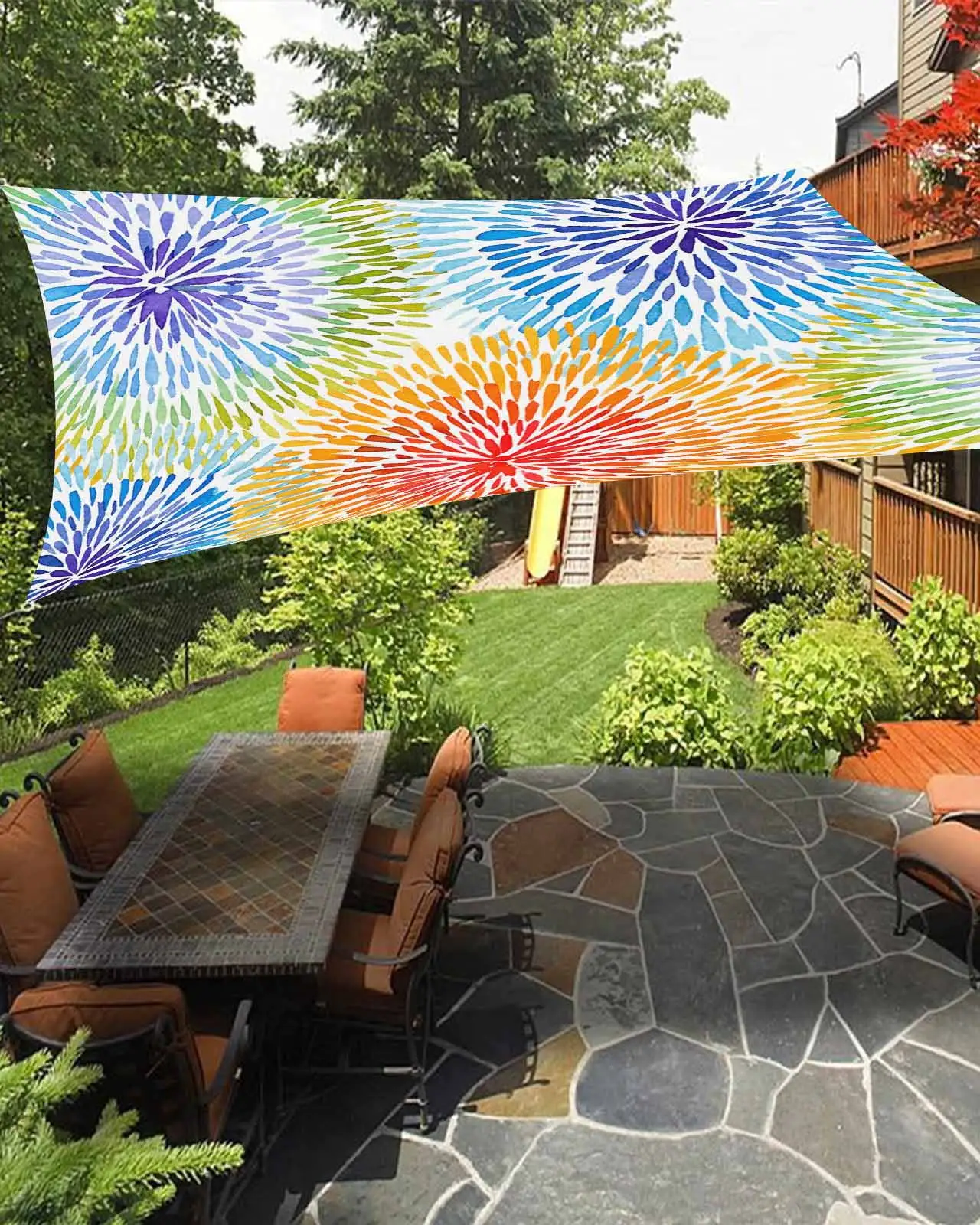 Sun Shade Sail 12x16Ft Boho Watercolor Floral Summer Uv Block Sunshade Canopy Outdoor Shade Cover Rectangle Shade Cloth For Patio Garden Yard Deck Pergola