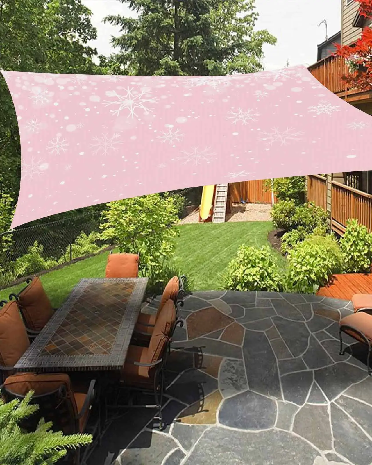 Sun Shade Sail 12x16Ft Christmas Snowflake Pink Gradient Uv Block Sunshade Canopy Outdoor Shade Cover Rectangle Shade Cloth For Patio Garden Yard Deck Pergola