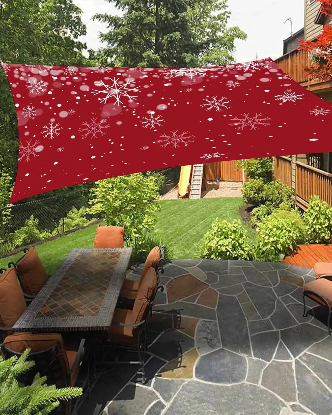 Sun Shade Sail 12x16Ft Christmas Snowflake Red Gradient Uv Block Sunshade Canopy Outdoor Shade Cover Rectangle Shade Cloth For Patio Garden Yard Deck Pergola