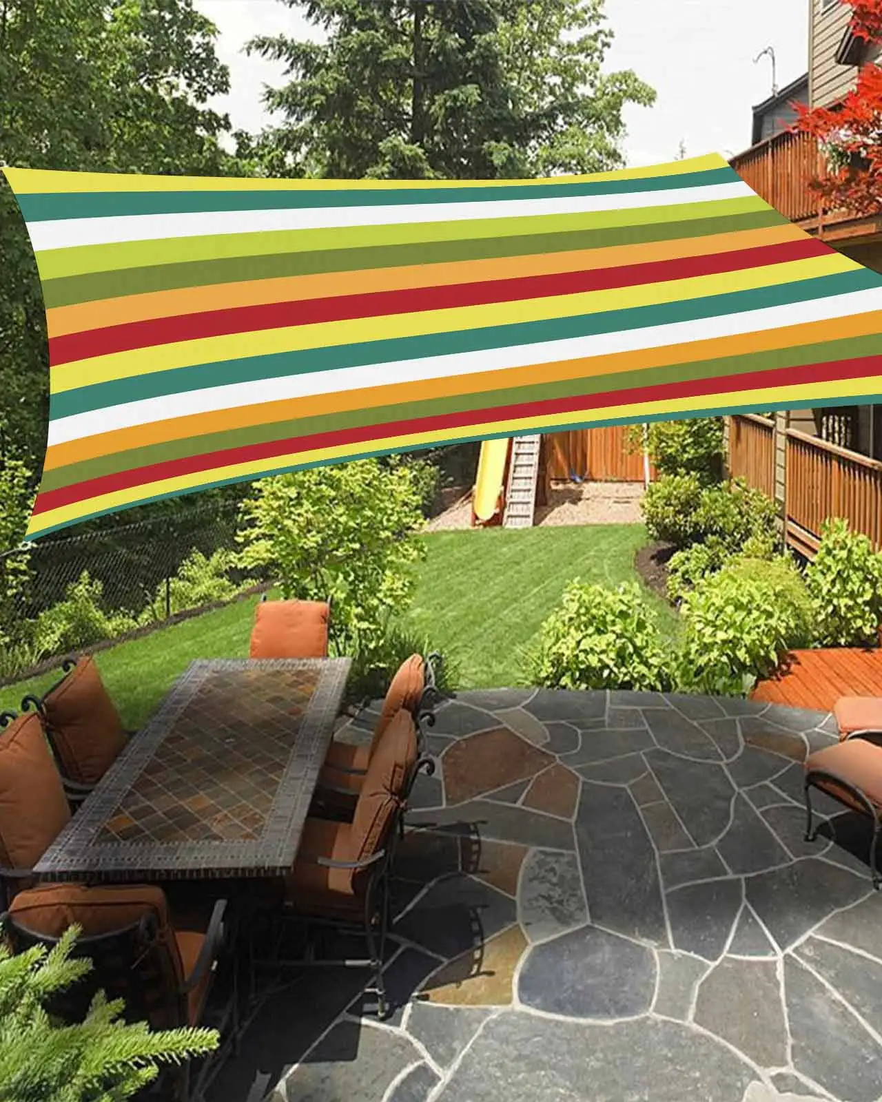 Sun Shade Sail 12x16Ft Cinco de Mayo Mexico Geometric Rainbow Stripes Ethnic Bohemia Uv Block Sunshade Canopy Outdoor Shade Cover Rectangle Shade Cloth For Patio Garden Yard Deck Pergola