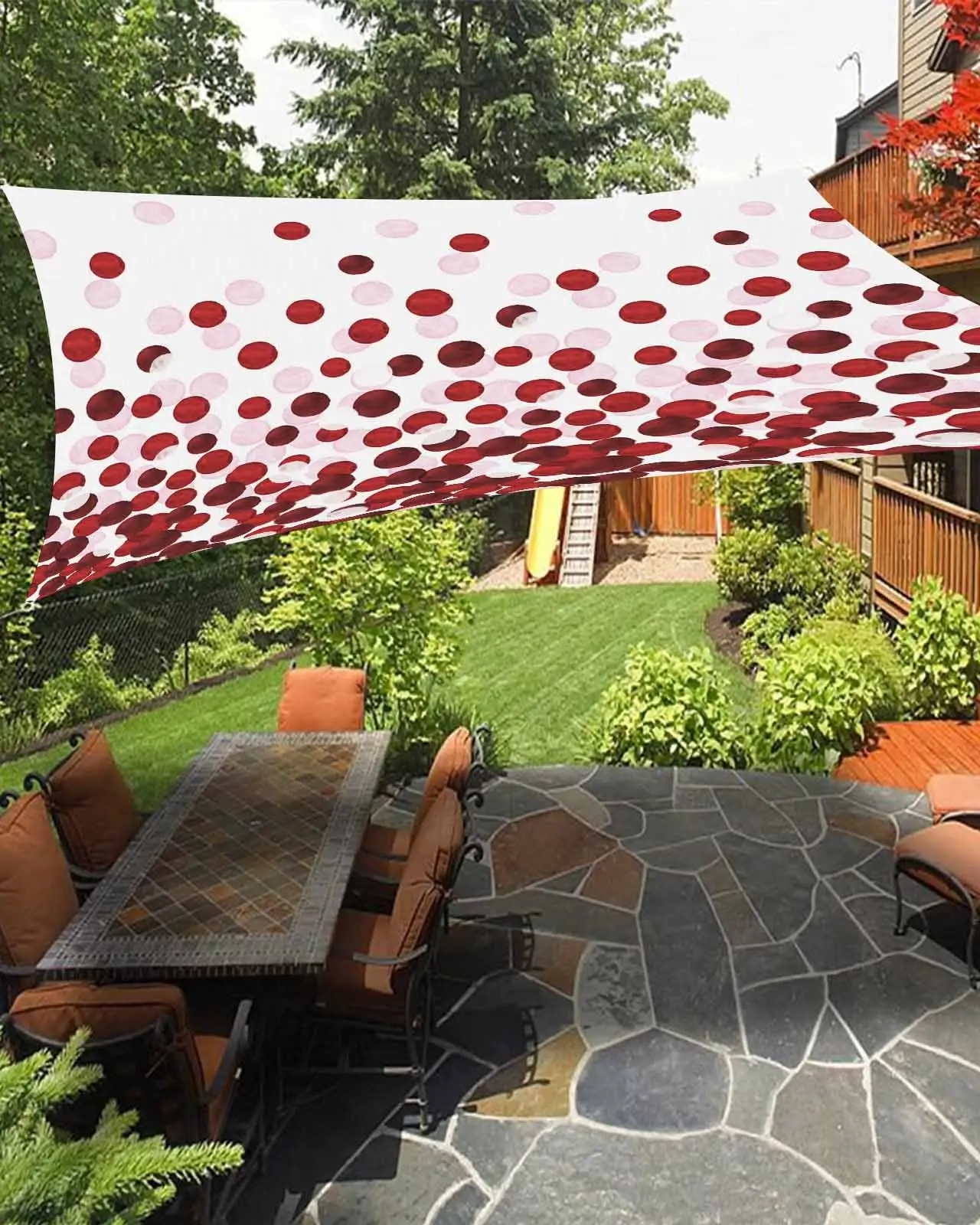 Sun Shade Sail 12x16Ft Classic Polka Dots Red Ombre Gradient Texture Uv Block Sunshade Canopy Outdoor Shade Cover Rectangle Shade Cloth For Patio Garden Yard Deck Pergola