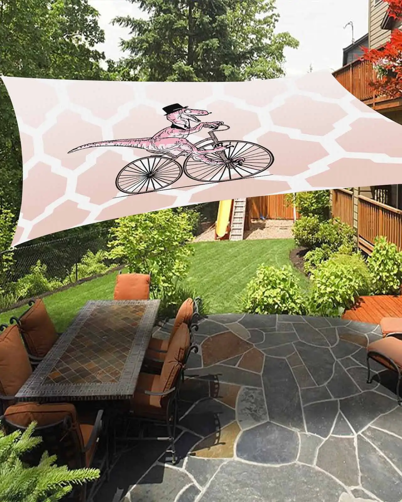 Sun Shade Sail 12x16Ft Dinosaur With Moroccan Texture Blush Pink Gradient Uv Block Sunshade Canopy Outdoor Shade Cover Rectangle Shade Cloth For Patio Garden Yard Deck Pergola